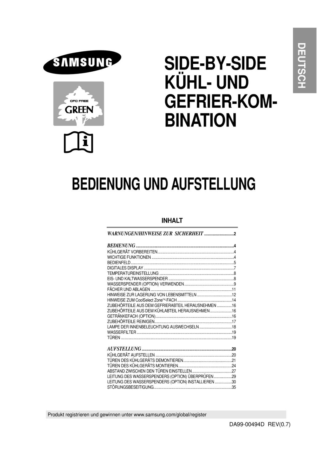 Samsung RS21KPSM1/XEG, RS21WANS1/XEG manual SIDE-BY-SIDE KÜHL- UND GEFRIER-KOM Bination 