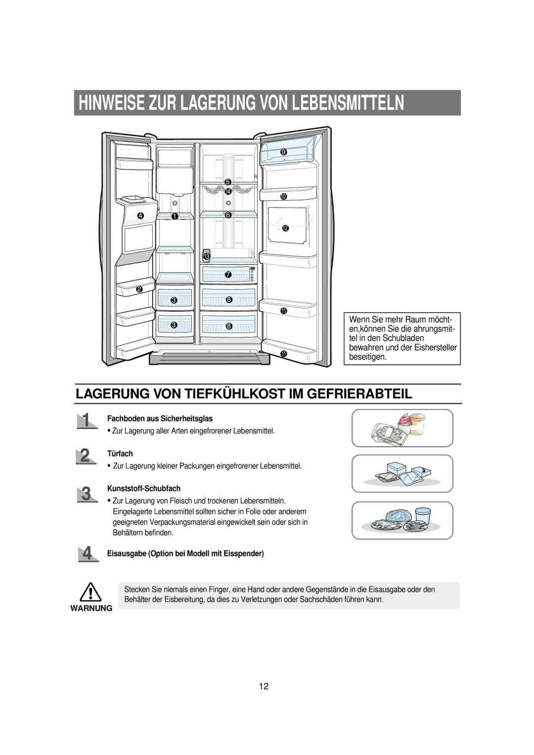 Samsung RS21WANS1/XEG, RS21KPSM1/XEG manual Fachboden aus Sicherheitsglas, Tü rfach, Kunststoff-Schubfach 