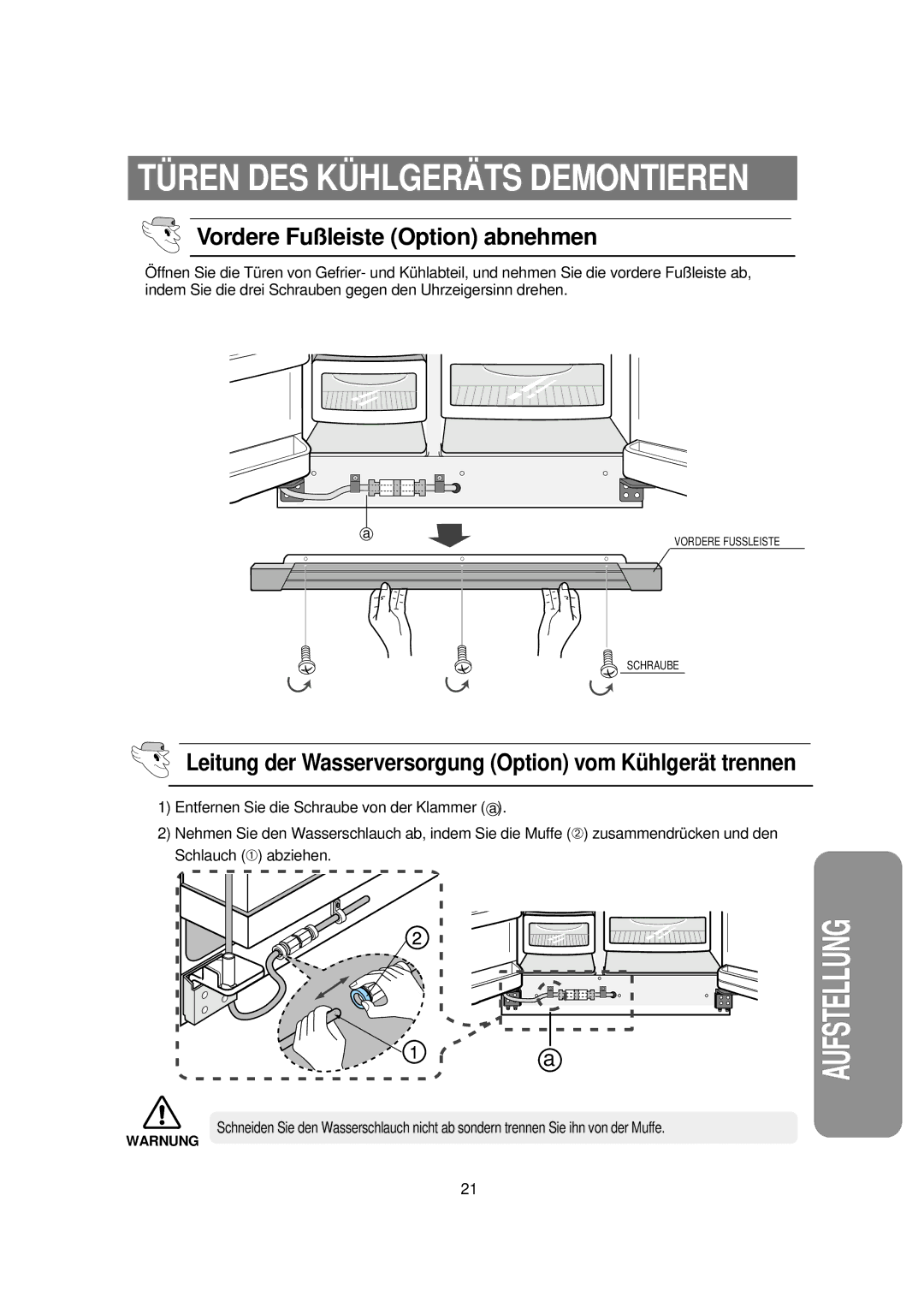 Samsung RS21KPSM1/XEG, RS21WANS1/XEG manual TÜ REN DES KÜ Hlgerä TS Demontieren, Vordere Fußleiste Option abnehmen 