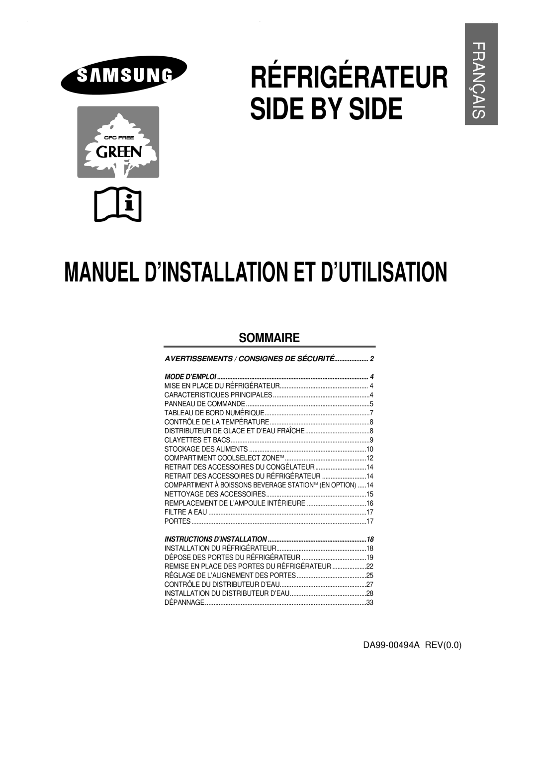 Samsung RS27KGRS1/ANU, RS21FANS1/XEG, RS25KCSW1/XEF, RS25KCSL1/XEF, RS24KANS1/CAF manual Side by Side Refrigerator 