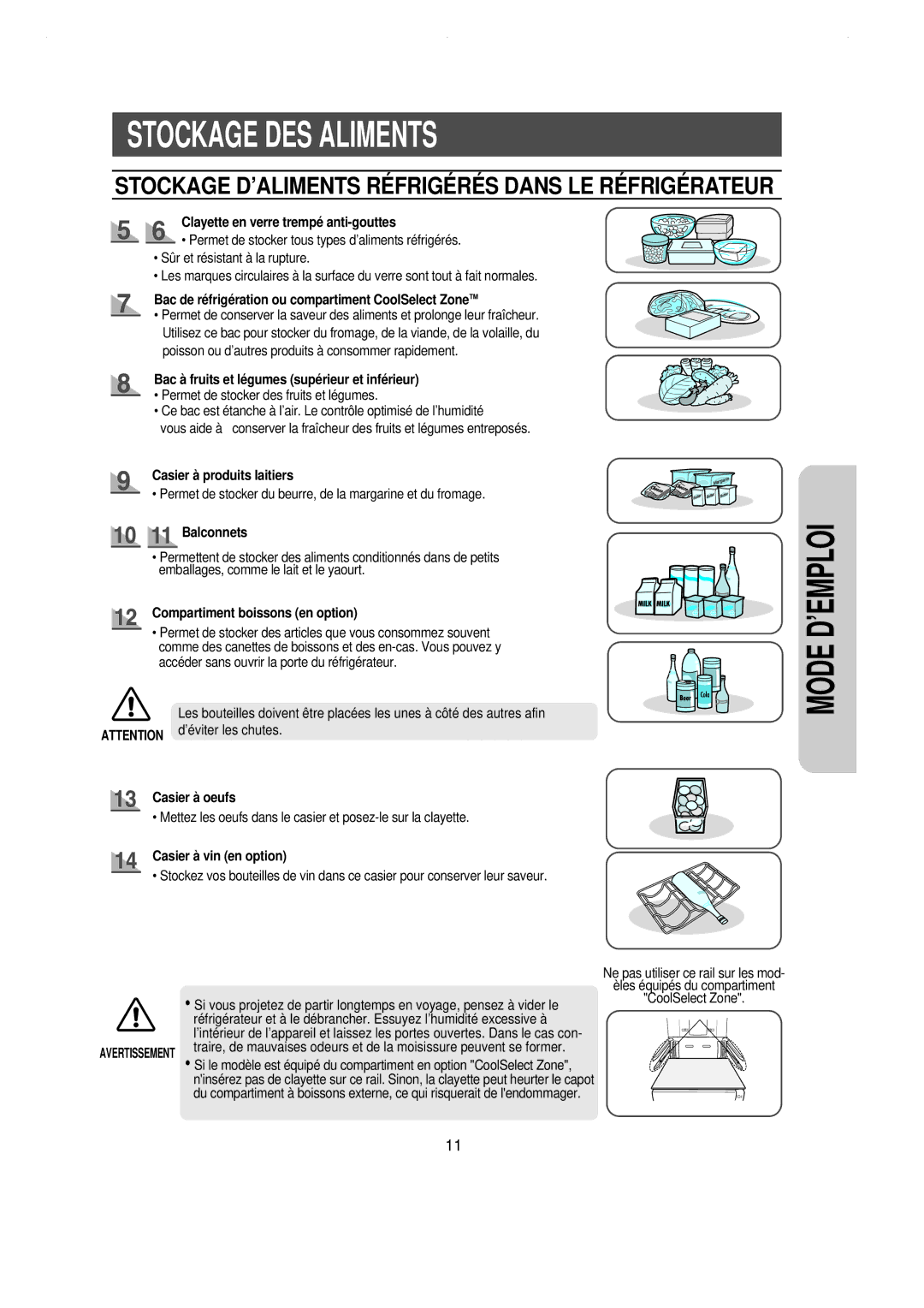 Samsung RS21FAMS1/CAF manual Clayette en verre trempé anti-gouttes, Bac de réfrigération ou compartiment CoolSelect ZoneTM 