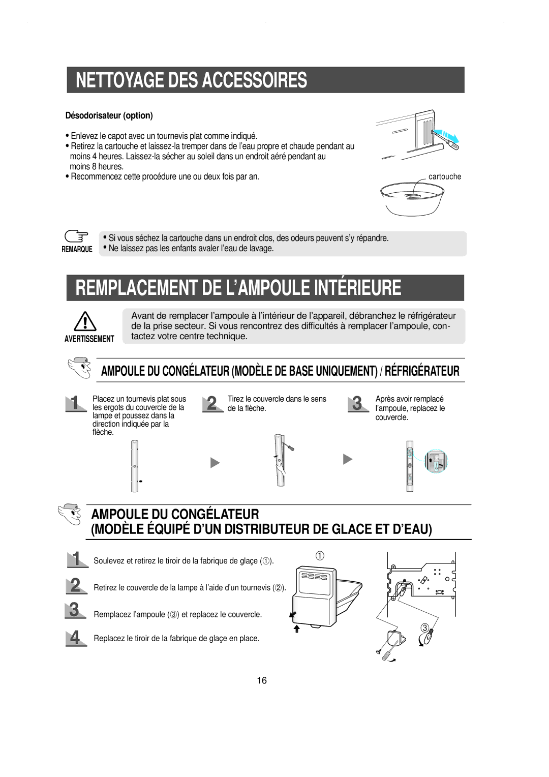 Samsung RS21FCMS1/CAF, RS21WCSW1/XEF, RS21DCSW1/XEF manual Remplacement DE L’AMPOULE Inté Rieure, Désodorisateur option 