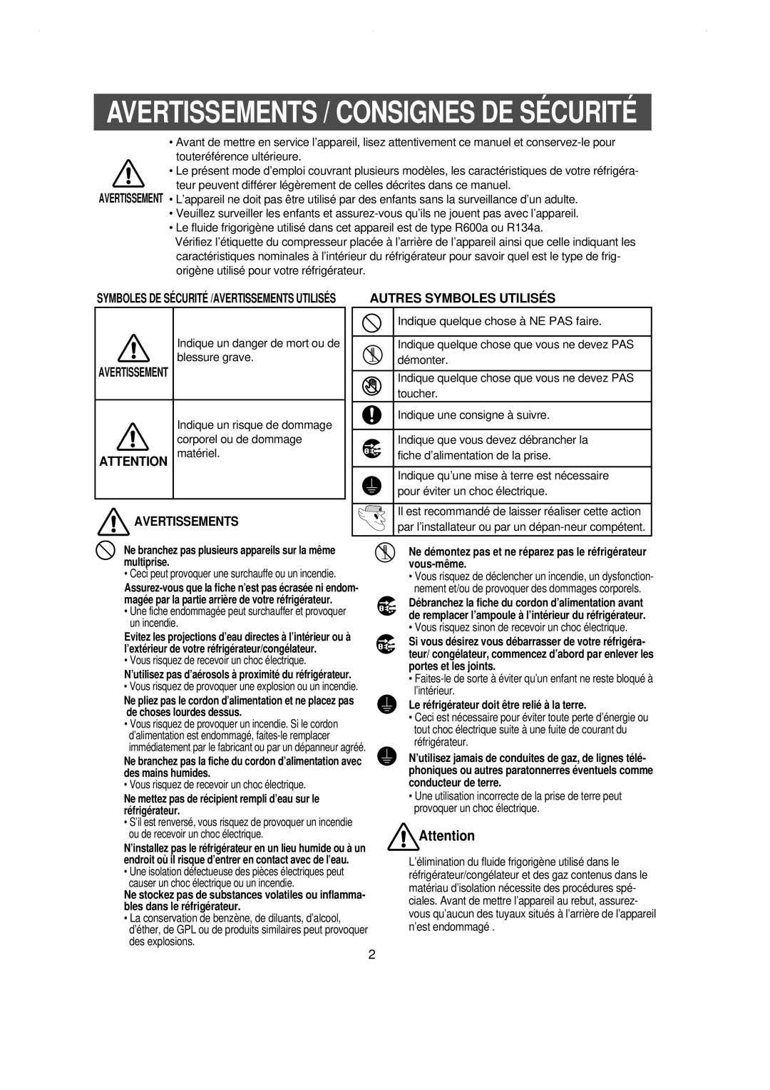 Samsung RS21DCSW1/CAH manual Multiprise Vous-même, Portes et les joints, Le réfrigérateur doit être relié à la terre 