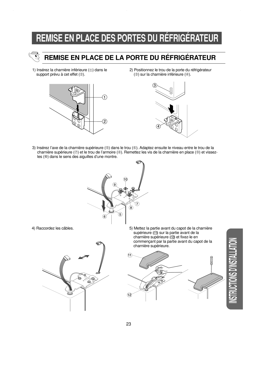 Samsung RS55XWCSW1/XEF, RS21WCSW1/XEF, RS21DCSW1/XEF, RS21DCSW1/CAH manual Remise EN Place DE LA Porte DU RÉ Frigé Rateur 