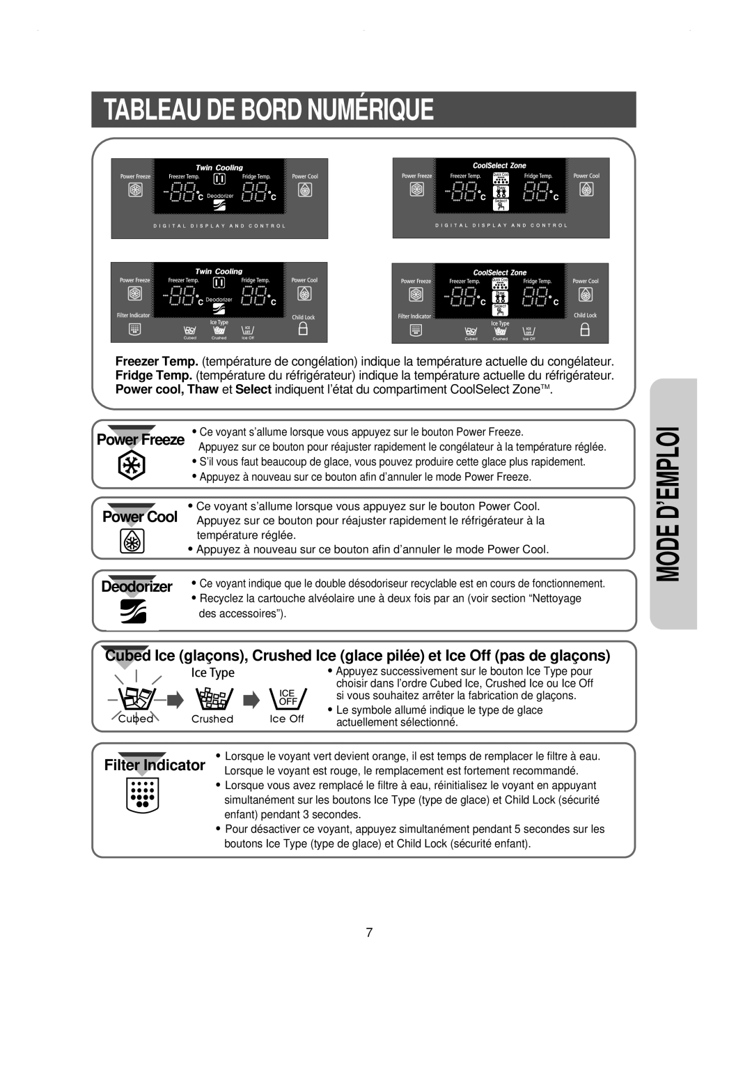 Samsung RS21KGNS1/XEF, RS21WCSW1/XEF, RS21DCSW1/XEF, RS21DCSW1/CAH, RS21DCSW1/CAF Tableau DE Bord Numé Rique, Power Freeze 