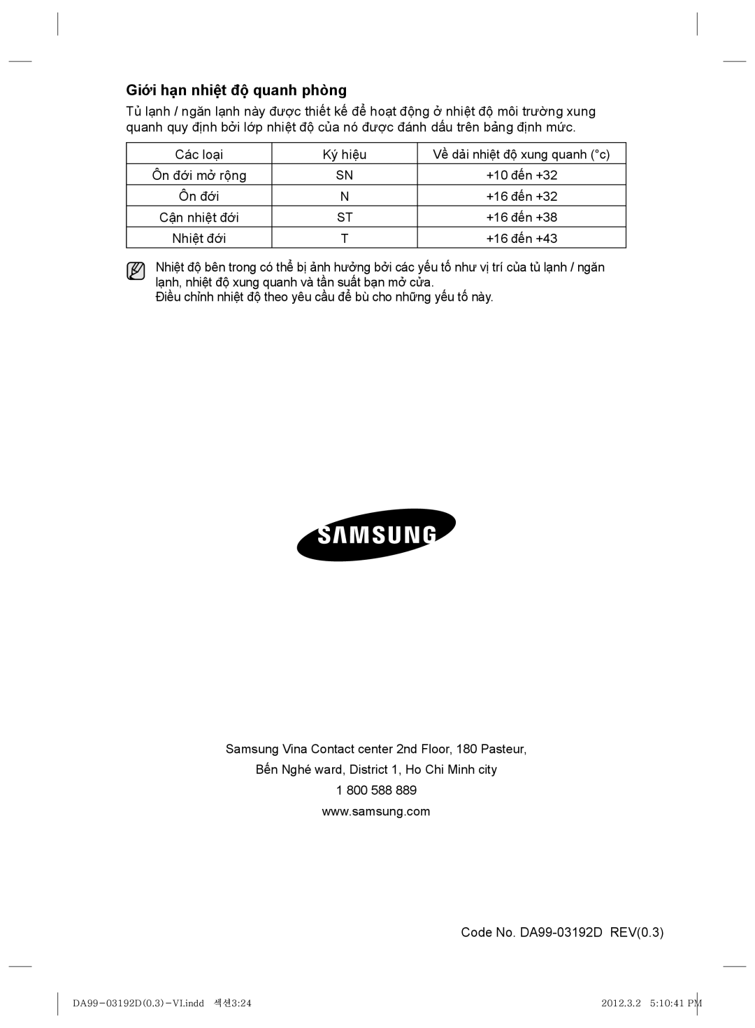 Samsung RS22HKNBP1/XSV manual Giới hạn nhiệt độ quanh phòng 