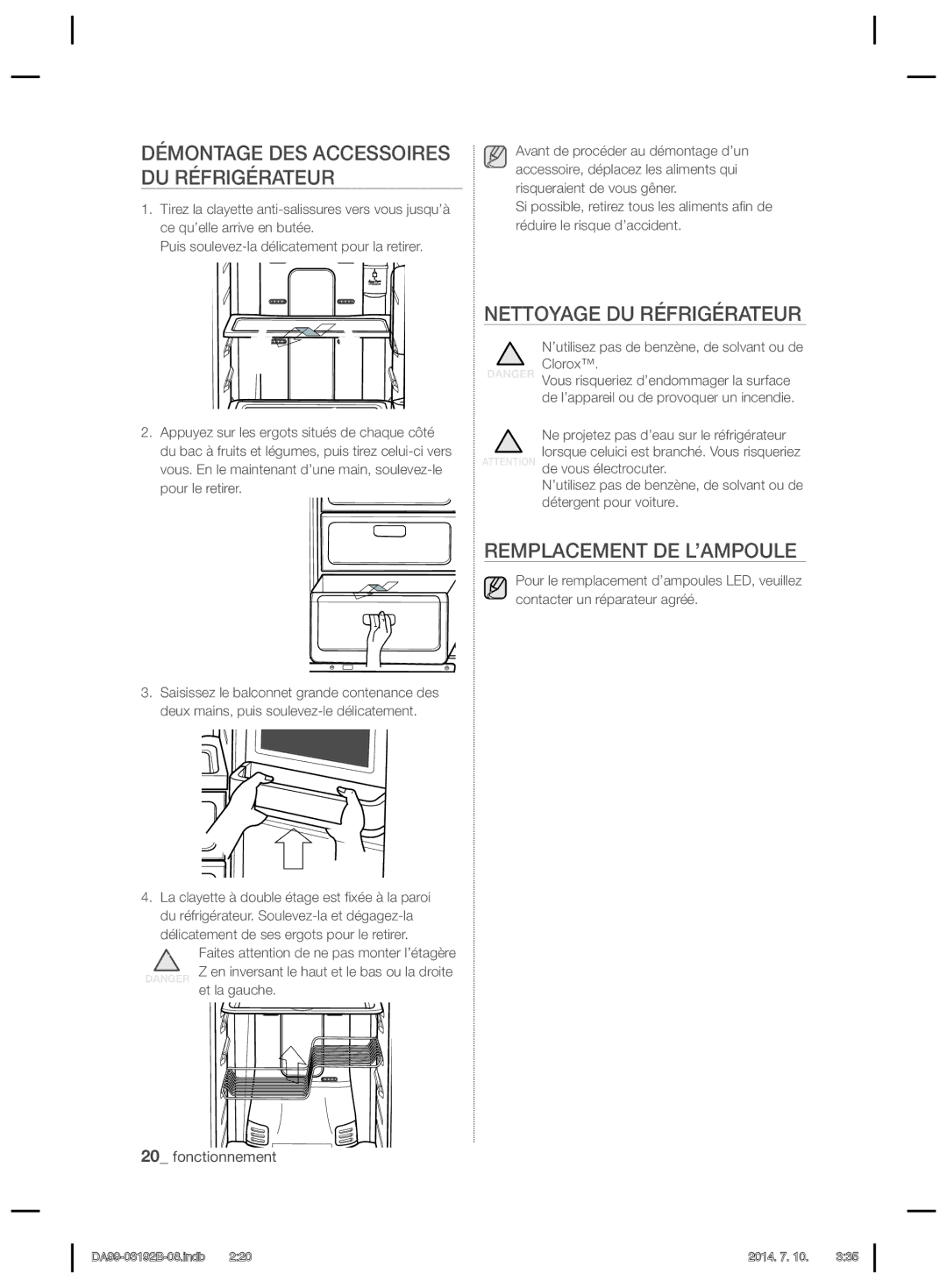 Samsung RS22HZNRS1/ZA Nettoyage DU Réfrigérateur, Remplacement DE L’AMPOULE, Démontage DES Accessoires DU Réfrigérateur 