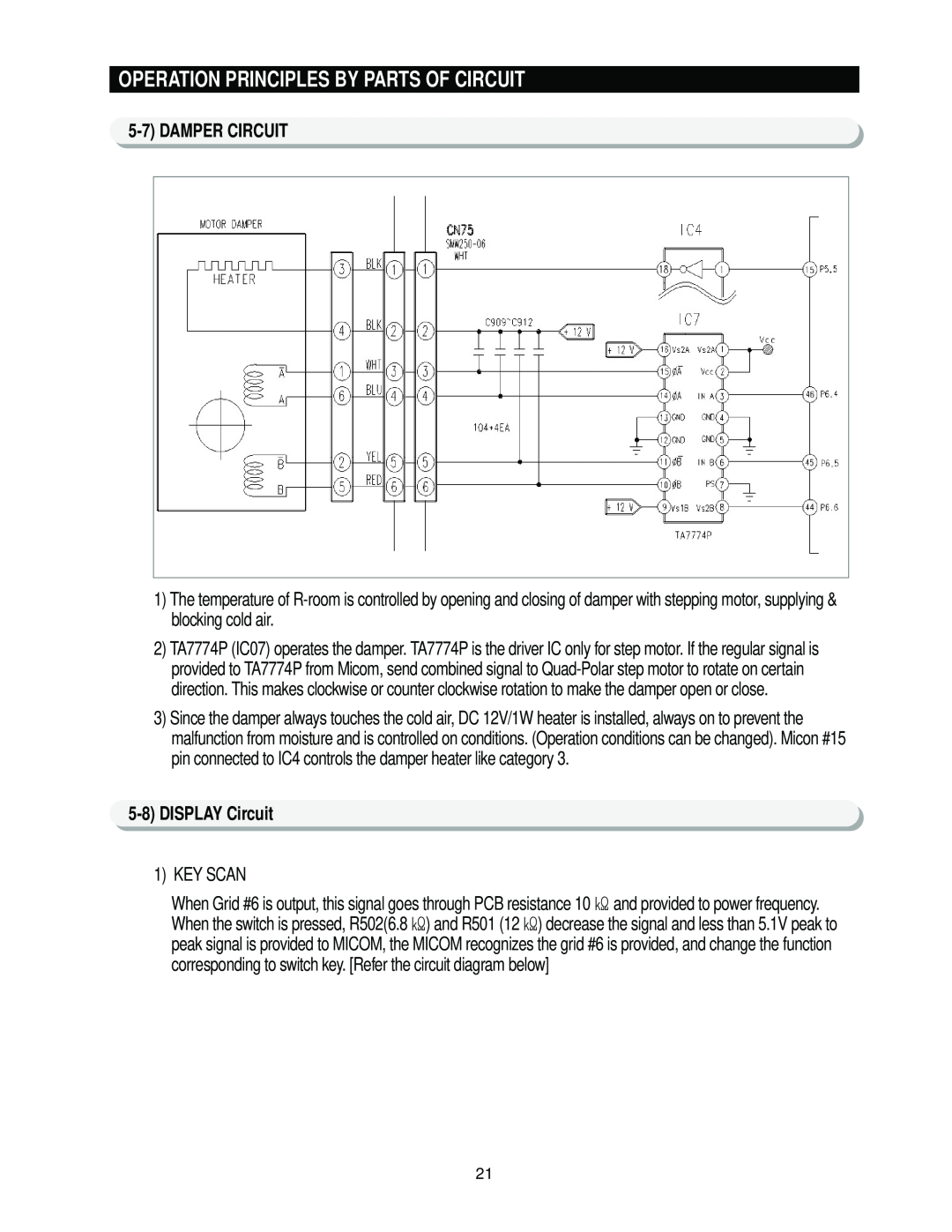 Samsung RS2*3* manual 5-7DAMPER CIRCUIT, 5-8DISPLAY Circuit, Operation Principles By Parts Of Circuit, Key Scan 