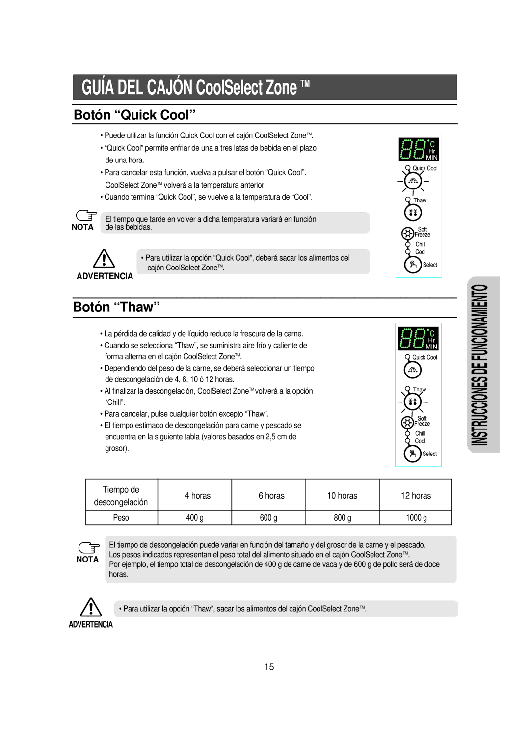 Samsung RS23FGRS1/DOR manual Botó n Quick Cool 