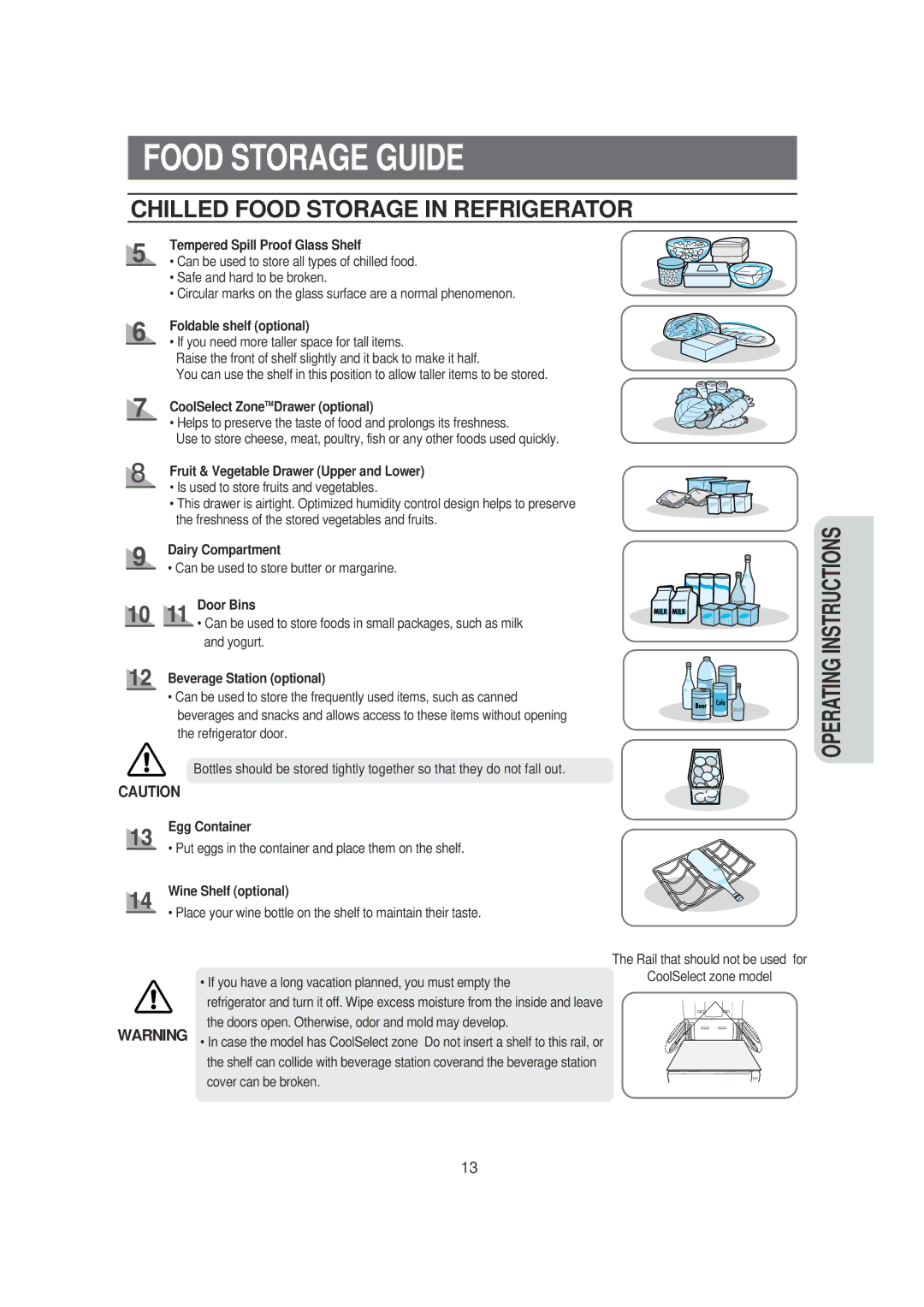 Samsung RS21KLSG1/VTN, RS23FGRS1/XET, RS23DASW1/FAL, RS21KLSGA/XSV, RS21KLLB1/XSH manual Chilled Food Storage in Refrigerator 