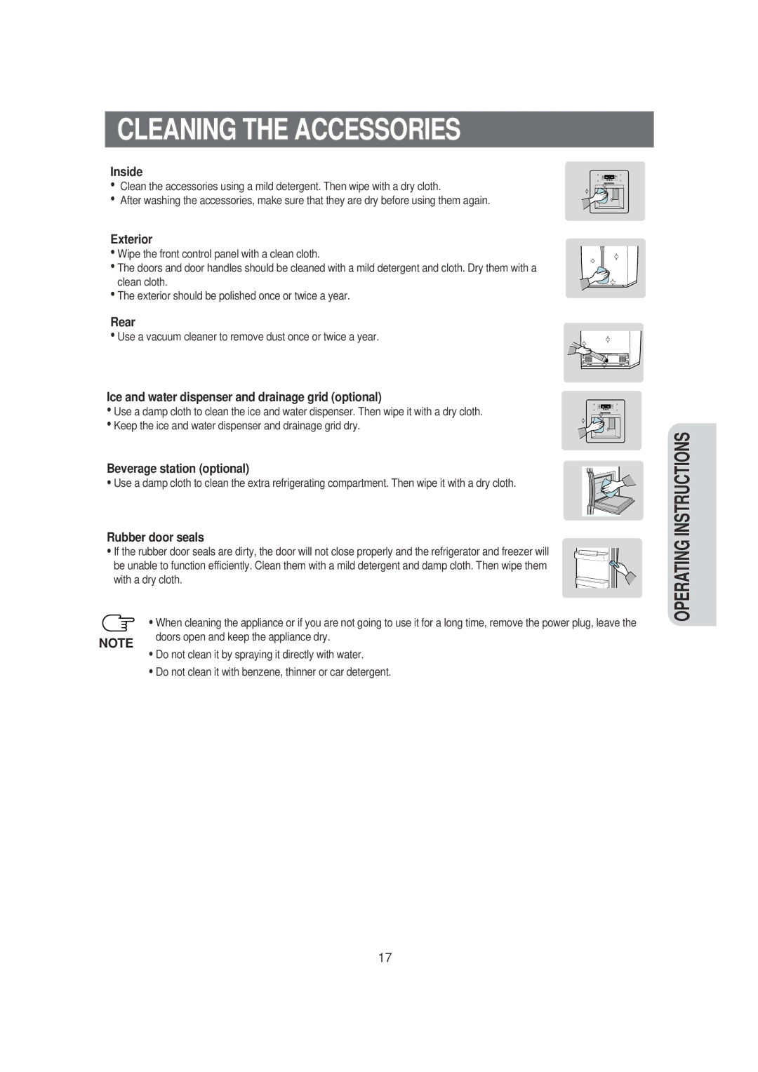 Samsung RS21KLLB1/XEK, RS23FGRS1/XET, RS23DASW1/FAL, RS21KLSGA/XSV, RS21KLLB1/XSH, RS21KLSG1/VTN manual Cleaning the Accessories 