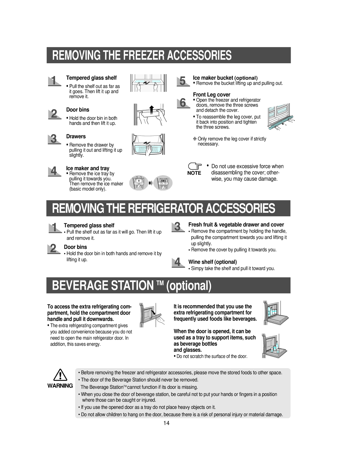 Samsung RS23FKMS1/BUL, RS23FCMS1/EUT manual Removing the Freezer Accessories 