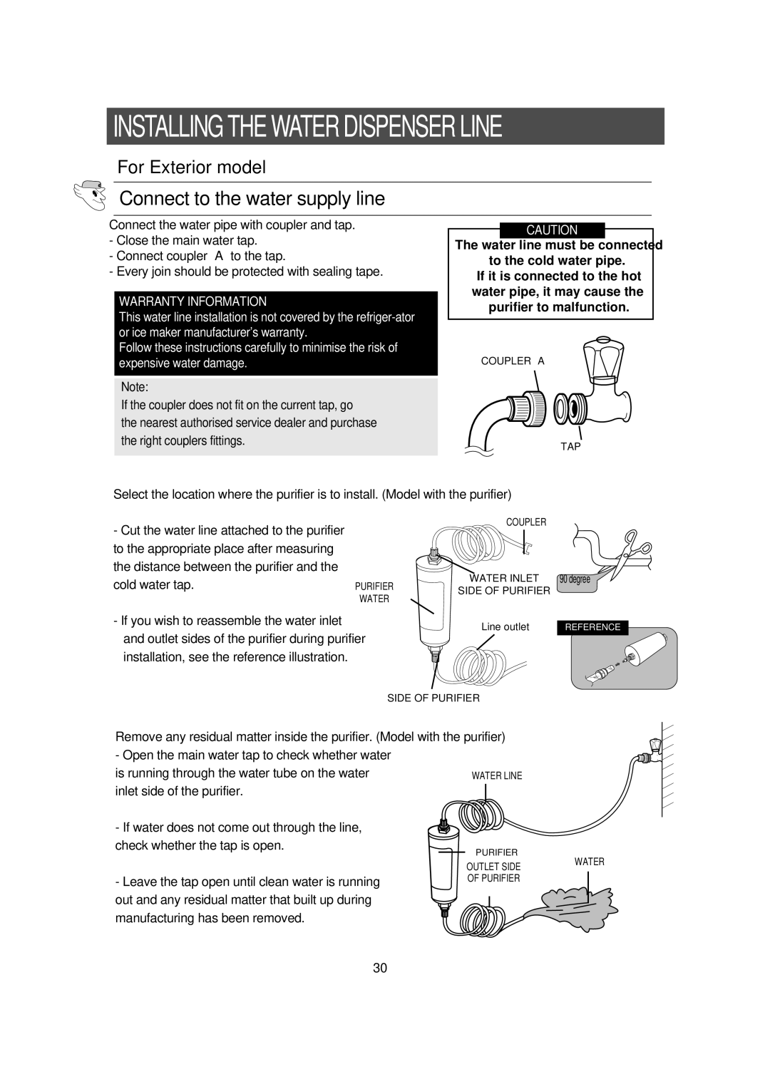 Samsung RS23FKMS1/BUL, RS23FCMS1/EUT manual Connect to the water supply line, Degree 