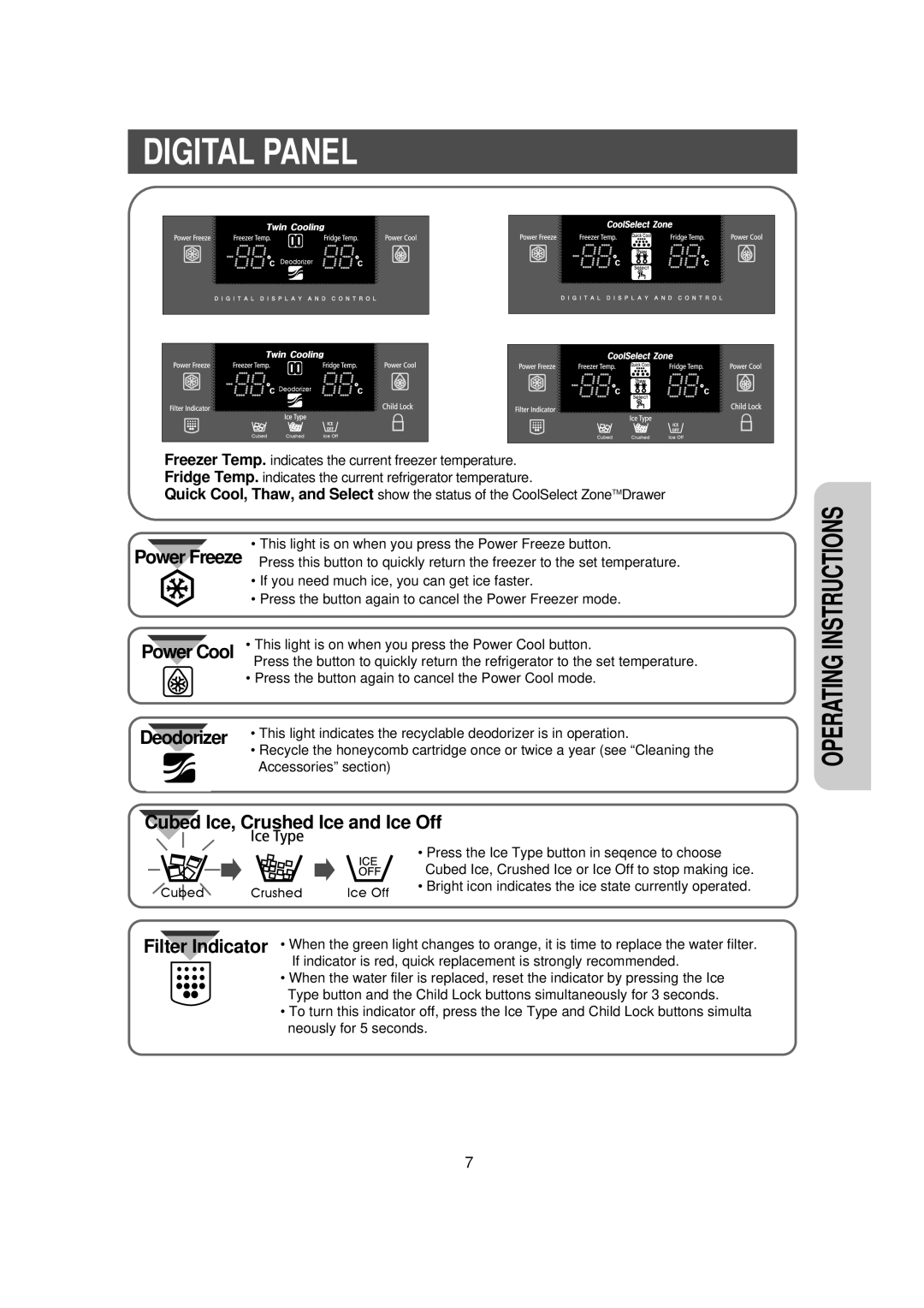 Samsung RS23FCMS1/EUT, RS23FKMS1/BUL manual Digital Panel, Power Freeze 