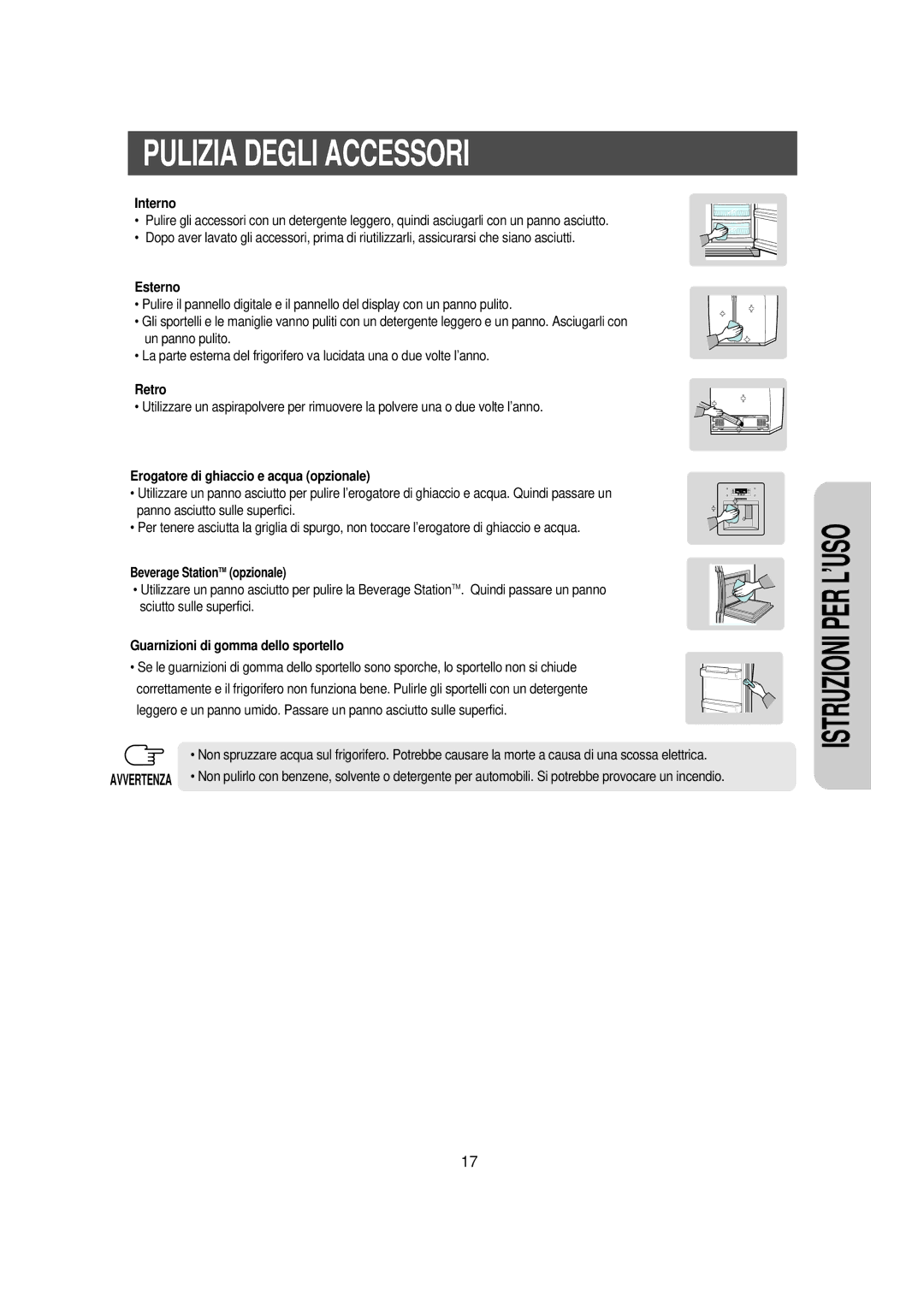 Samsung RS23NAMS1/XET manual Pulizia Degli Accessori 