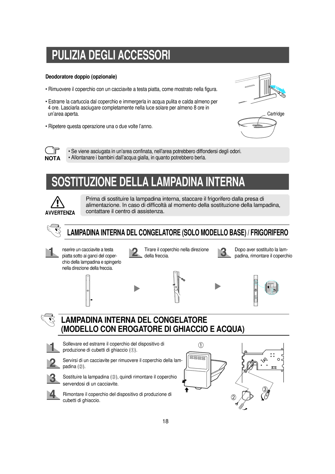 Samsung RS23NAMS1/XET manual Deodoratore doppio opzionale, Tirare il coperchio nella direzione della freccia 