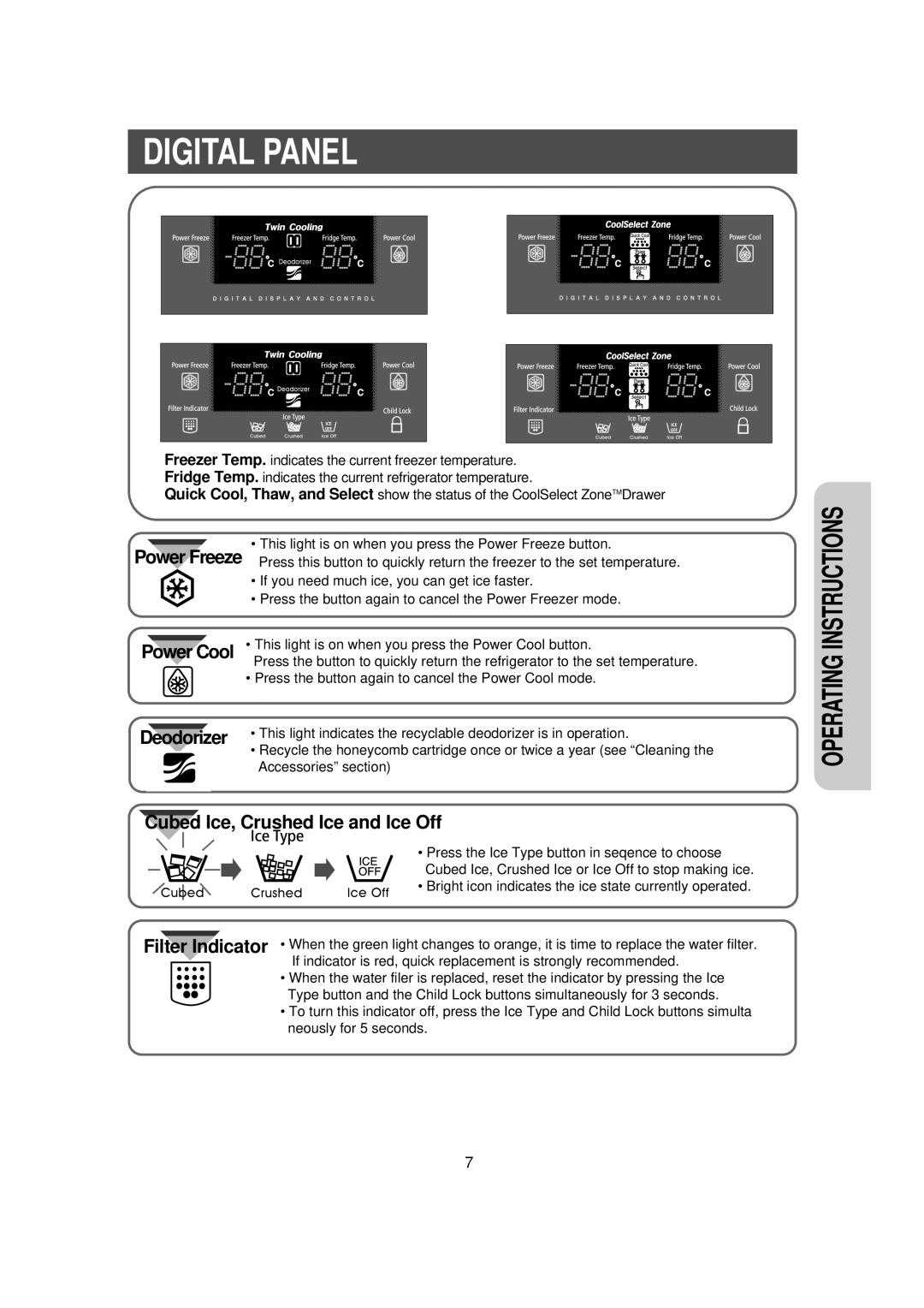 Samsung RS23NAMS1/XET manual Digital Panel, Power Freeze 