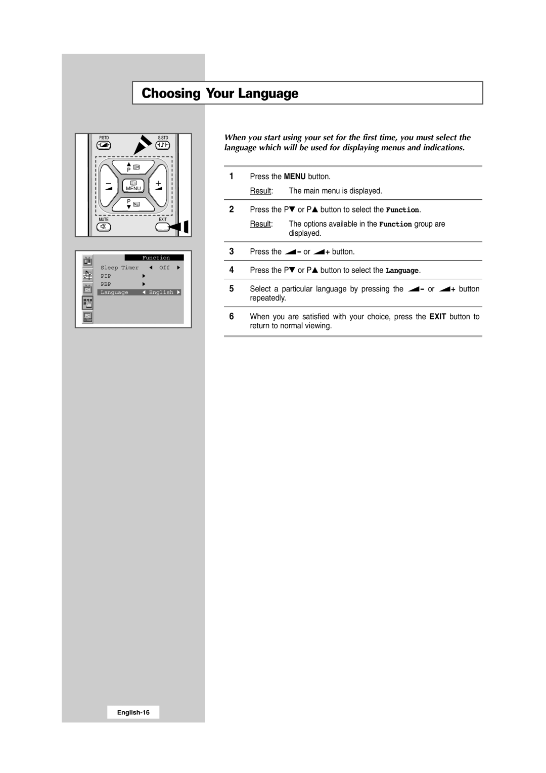 Samsung RS24ASSSW/EDC, RS24ASSSW/XEU, 241MP, RS24ASSOW/EDC manual Choosing Your Language, Pip Pbp 