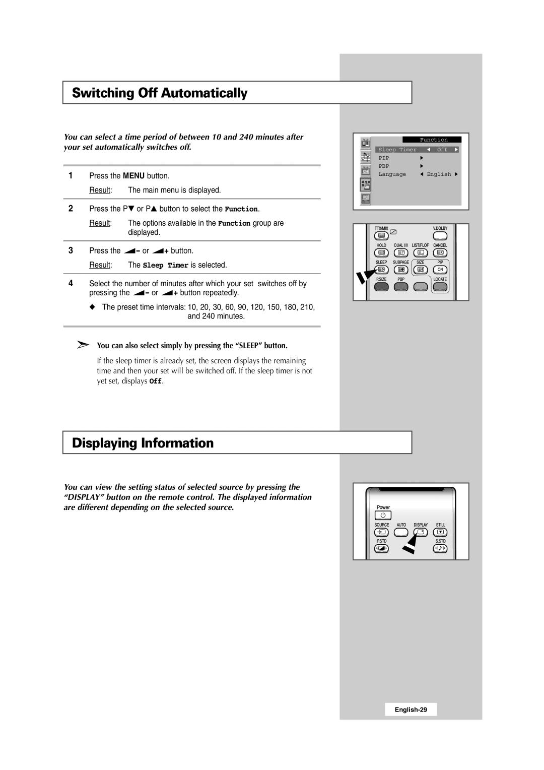 Samsung RS24ASSSW/XEU, RS24ASSSW/EDC, 241MP, RS24ASSOW/EDC manual Switching Off Automatically, Displaying Information 