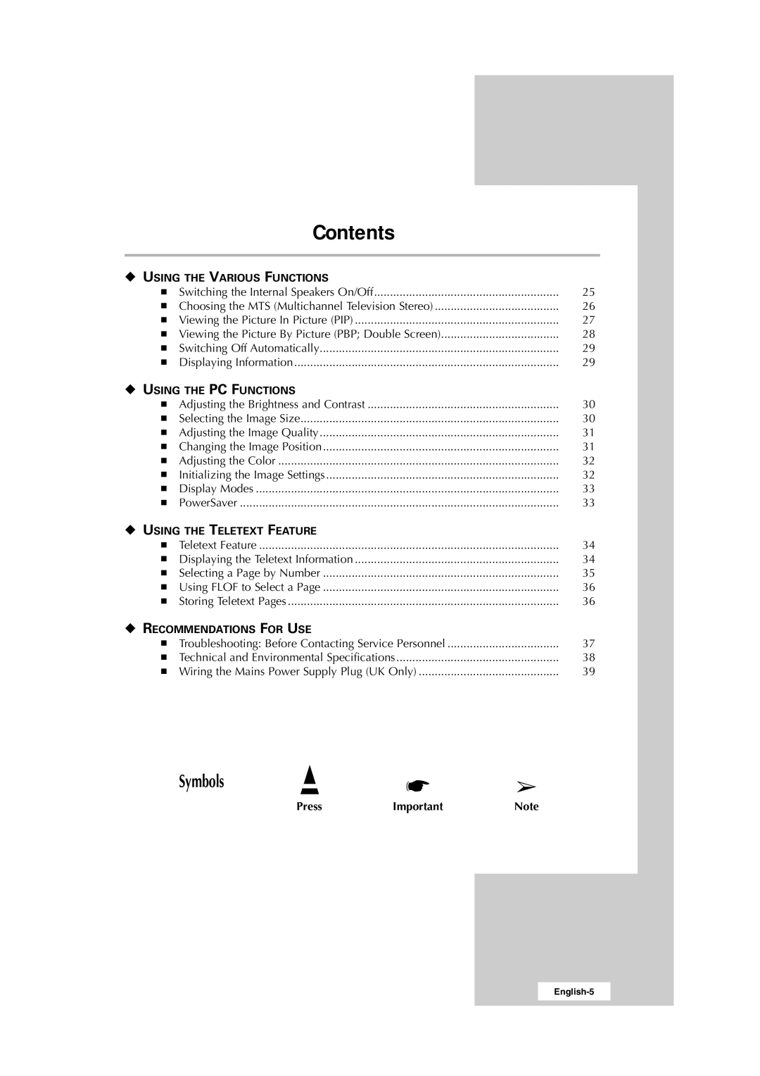 Samsung RS24ASSSW/XEU, RS24ASSSW/EDC, 241MP, RS24ASSOW/EDC manual Symbols 