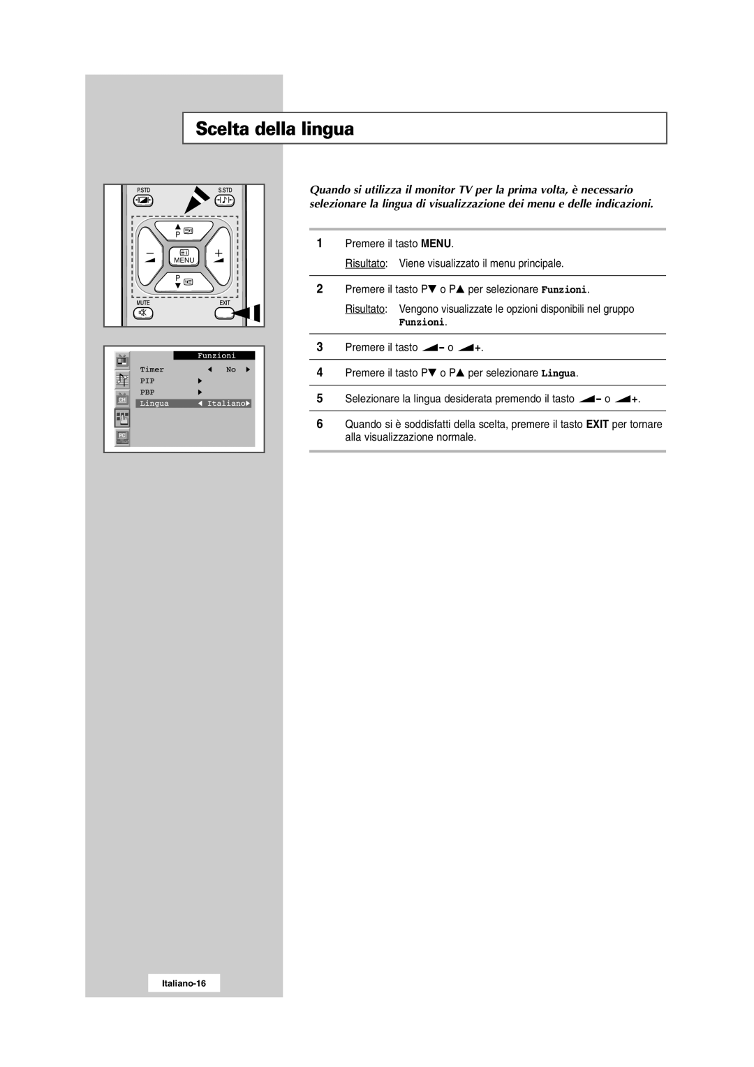 Samsung RS24ASSSW/EDC, RS24ASSSW/XEU manual Scelta della lingua, Funzioni 