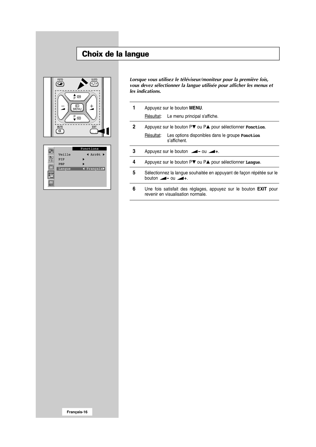 Samsung RS24ASSSW/EDC manual Choix de la langue 