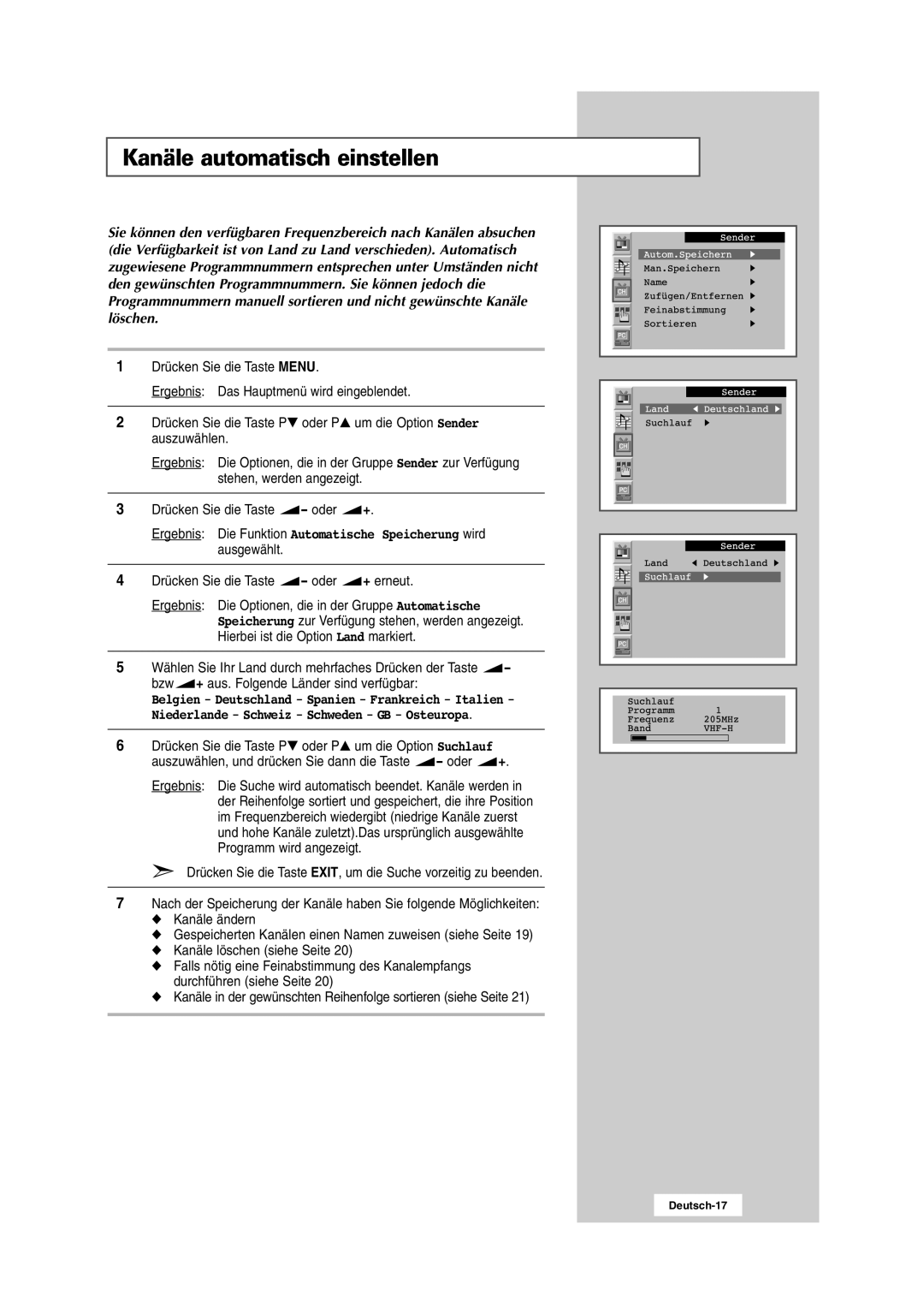 Samsung RS24ASSSW/EDC manual Kanäle automatisch einstellen 