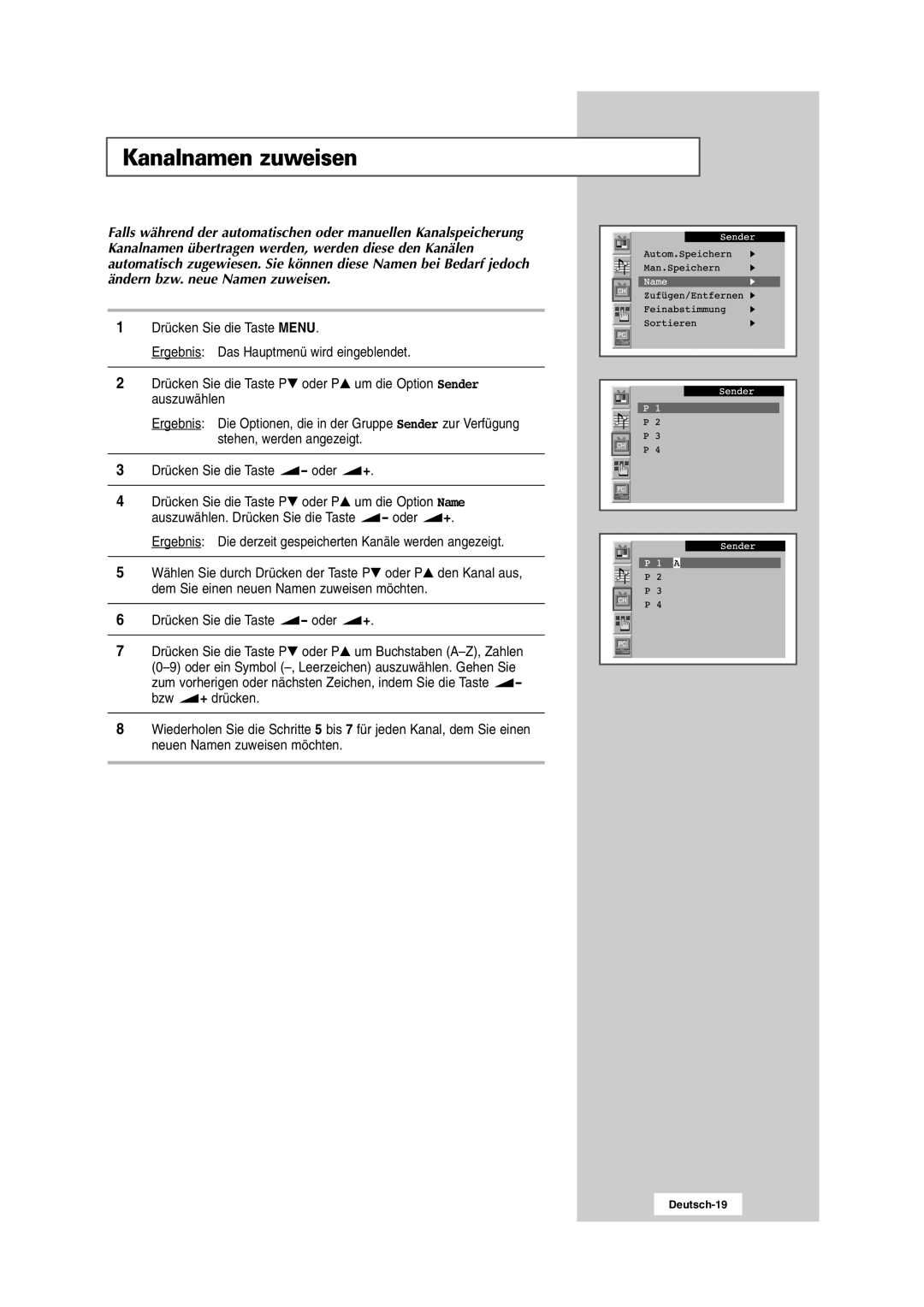 Samsung RS24ASSSW/EDC manual Kanalnamen zuweisen 