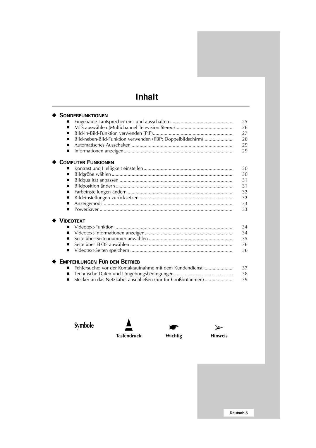 Samsung RS24ASSSW/EDC manual Symbole 