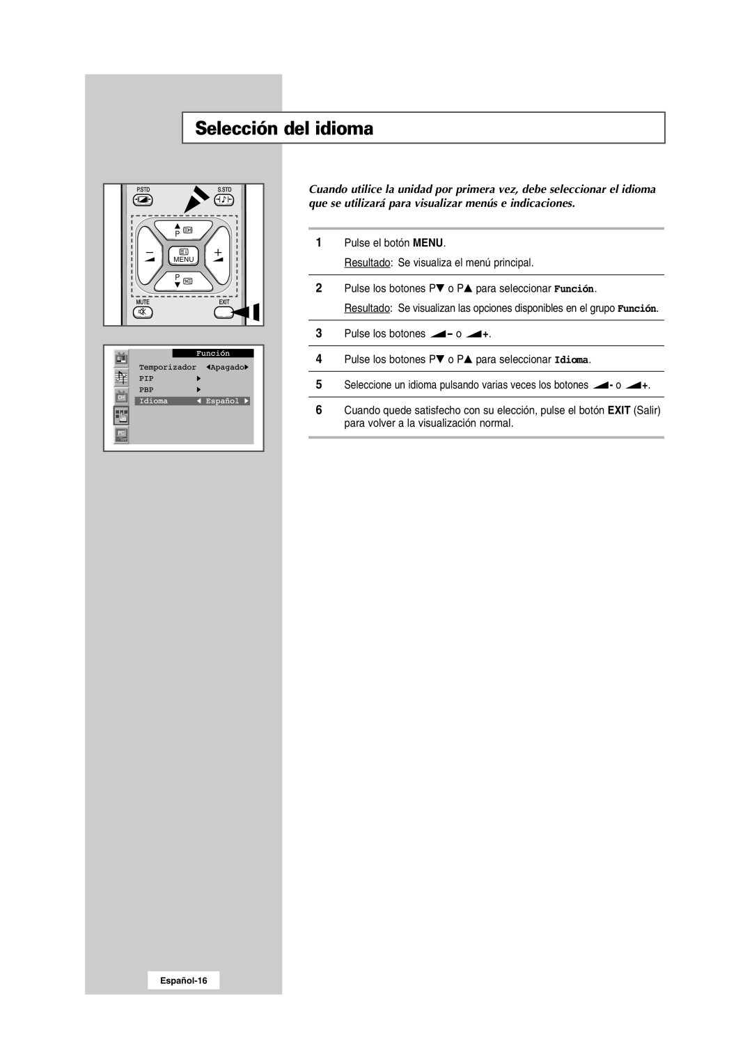 Samsung RS24ASSSW/EDC manual Selección del idioma 