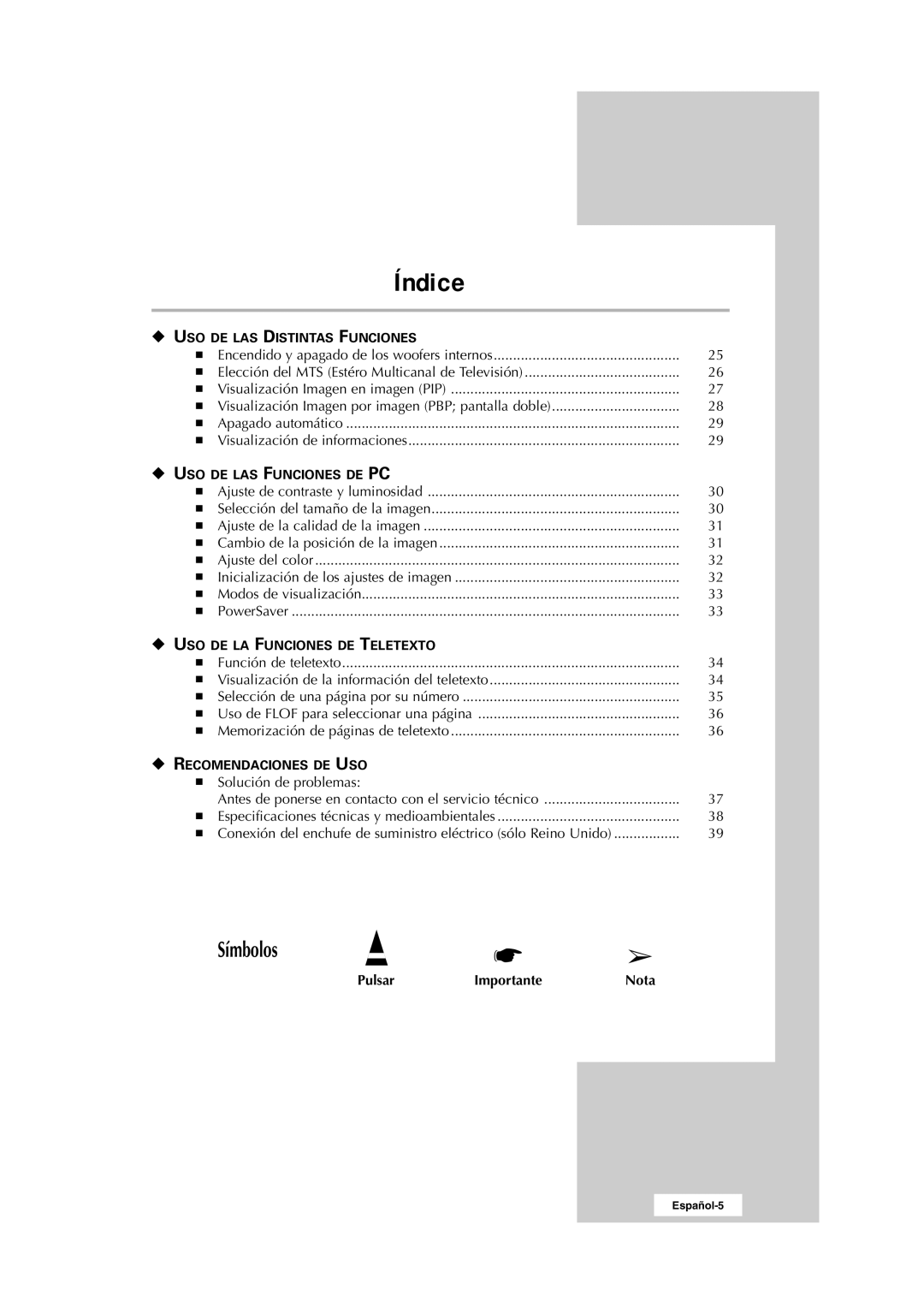 Samsung RS24ASSSW/EDC manual Símbolos 