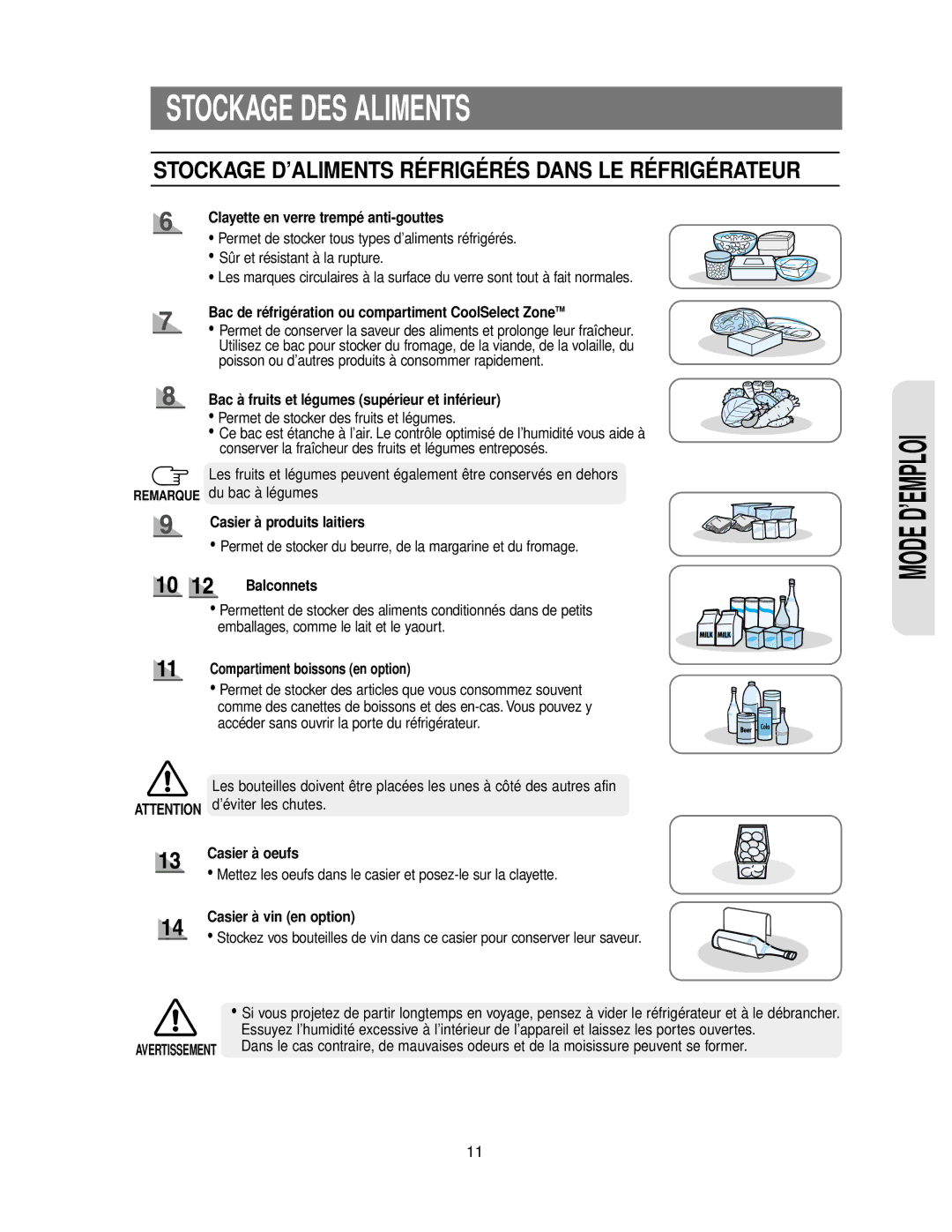 Samsung RS24KASW1/CAF manual Clayette en verre trempé anti-gouttes, Bac de réfrigération ou compartiment CoolSelect Zone TM 