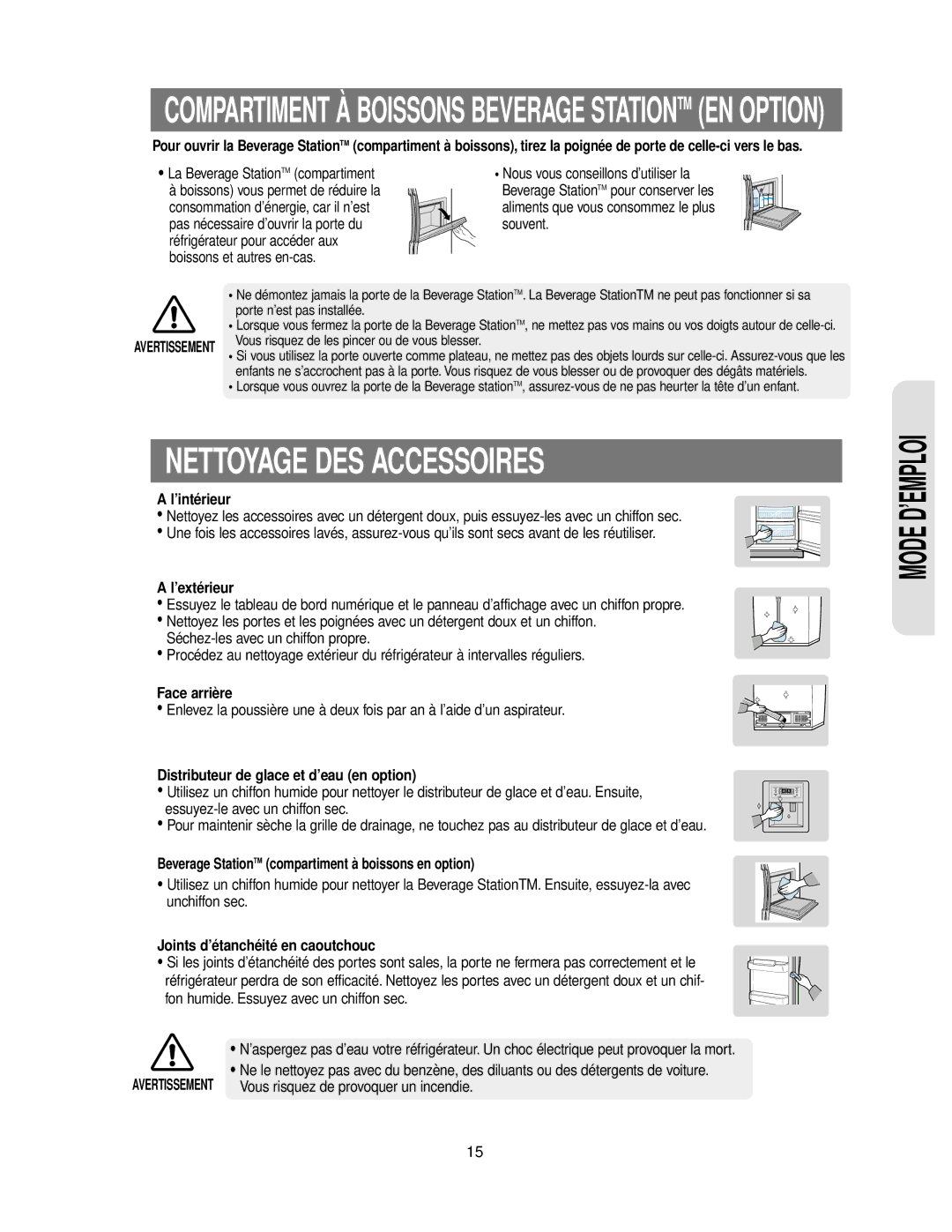 Samsung RS24KASW1/CAF manual Nettoyage DES Accessoires 