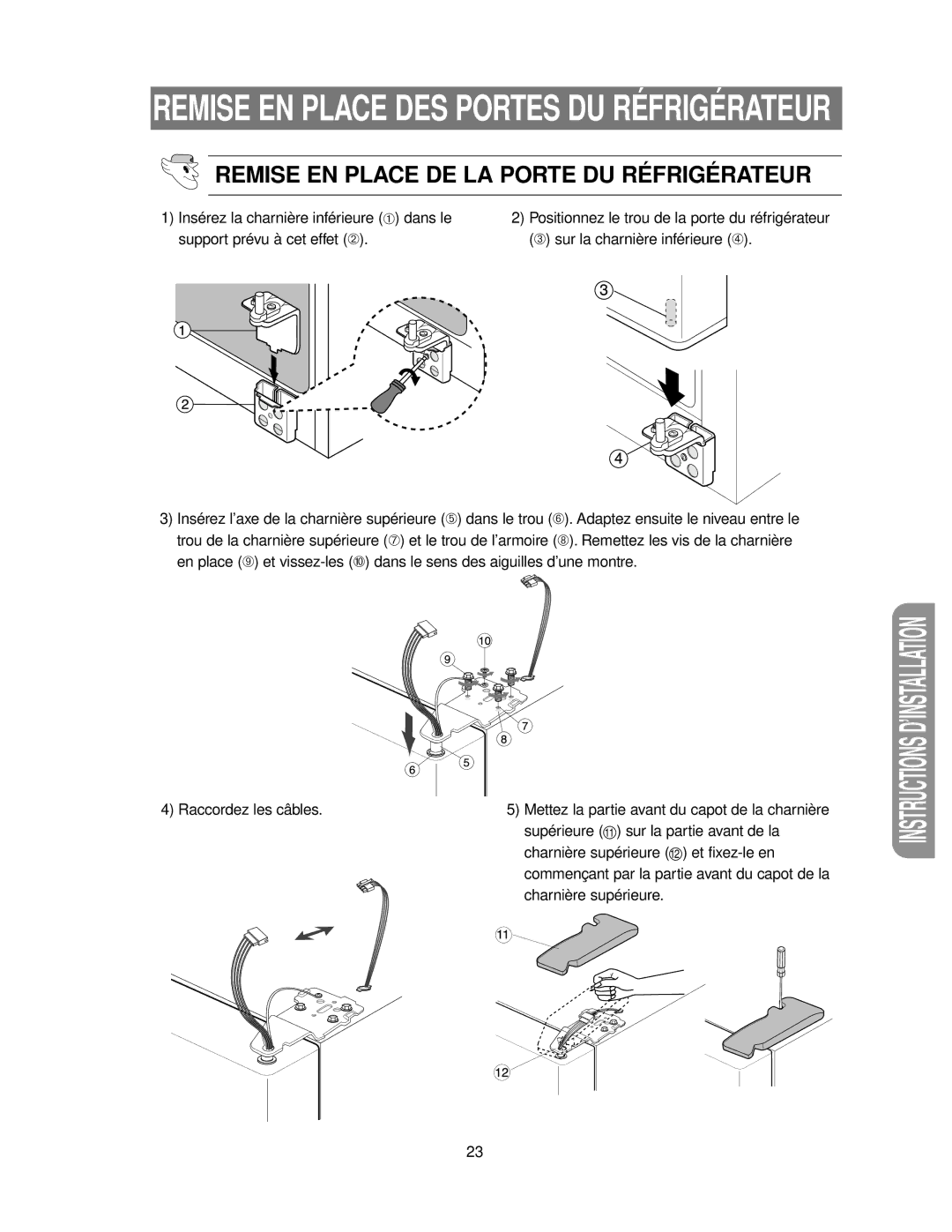 Samsung RS24KASW1/CAF manual Remise EN Place DES Portes DU Réfrigérateur 