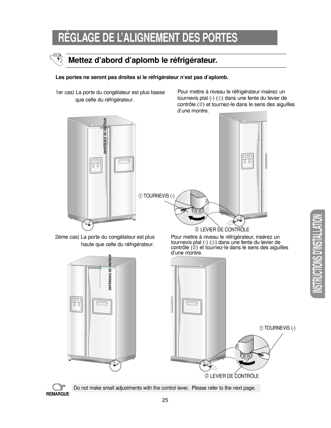 Samsung RS24KASW1/CAF manual ➀ Tournevis ➁ Levier DE Contrô LE 