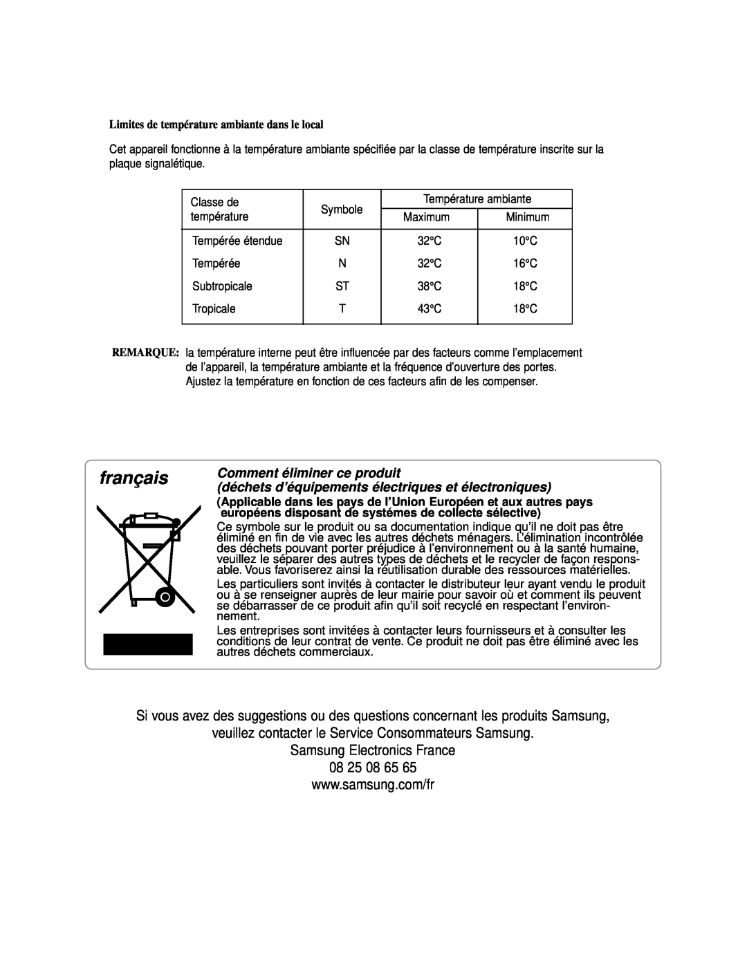 Samsung RS24KASW1/CAF manual veuillez contacter le Service Consommateurs Samsung, Samsung Electronics France 08 25 08 65 