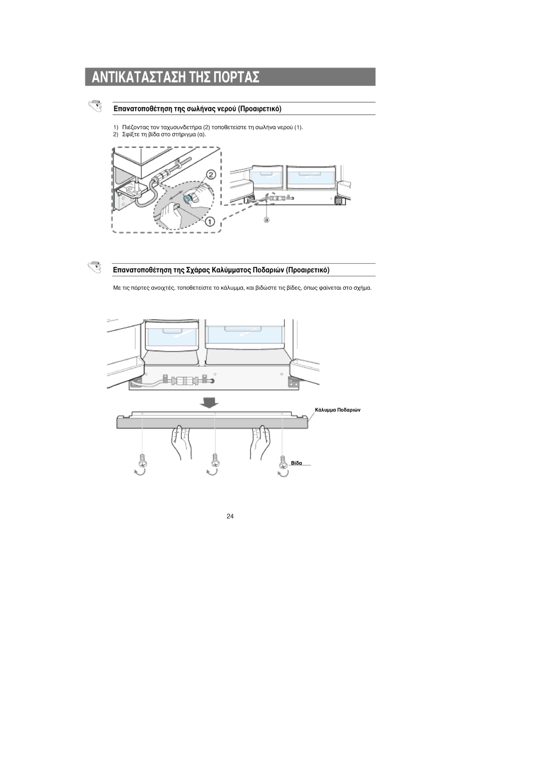 Samsung RS24KASW1/EUR, RS25FGNS1/EUR manual ∂·Ó·ÙÔÔı¤ÙËÛË ÙË˜ ÛˆÏ‹Ó·˜ ÓÂÚÔ‡ ¶ÚÔ·ÈÚÂÙÈÎﬁ 