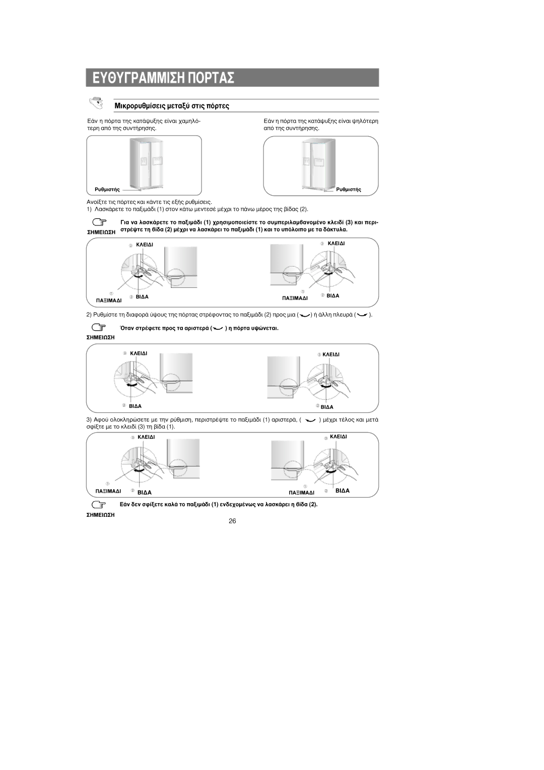 Samsung RS24KASW1/EUR manual ªÈÎÚÔÚ˘ıÌ›ÛÂÈ˜ ÌÂÙ·Í‡ ÛÙÈ˜ ﬁÚÙÂ˜, ŸÙ·Ó ÛÙÚ¤ÊÂÙÂ ÚÔ˜ Ù· ·ÚÈÛÙÂÚ¿ Ë ﬁÚÙ· ˘„ÒÓÂÙ·È, Μπ¢∞ 