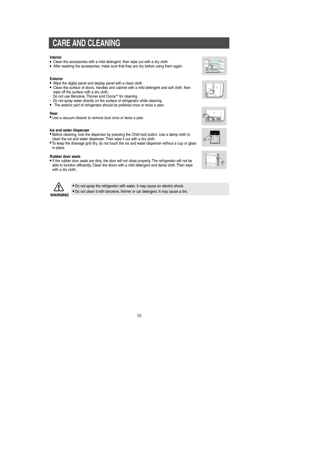 Samsung RS2530B installation instructions Care and Cleaning 