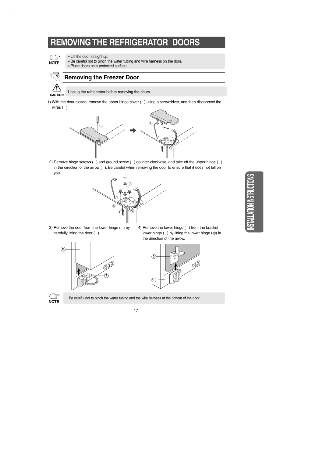 Samsung RS2530B installation instructions Removing the Freezer Door 