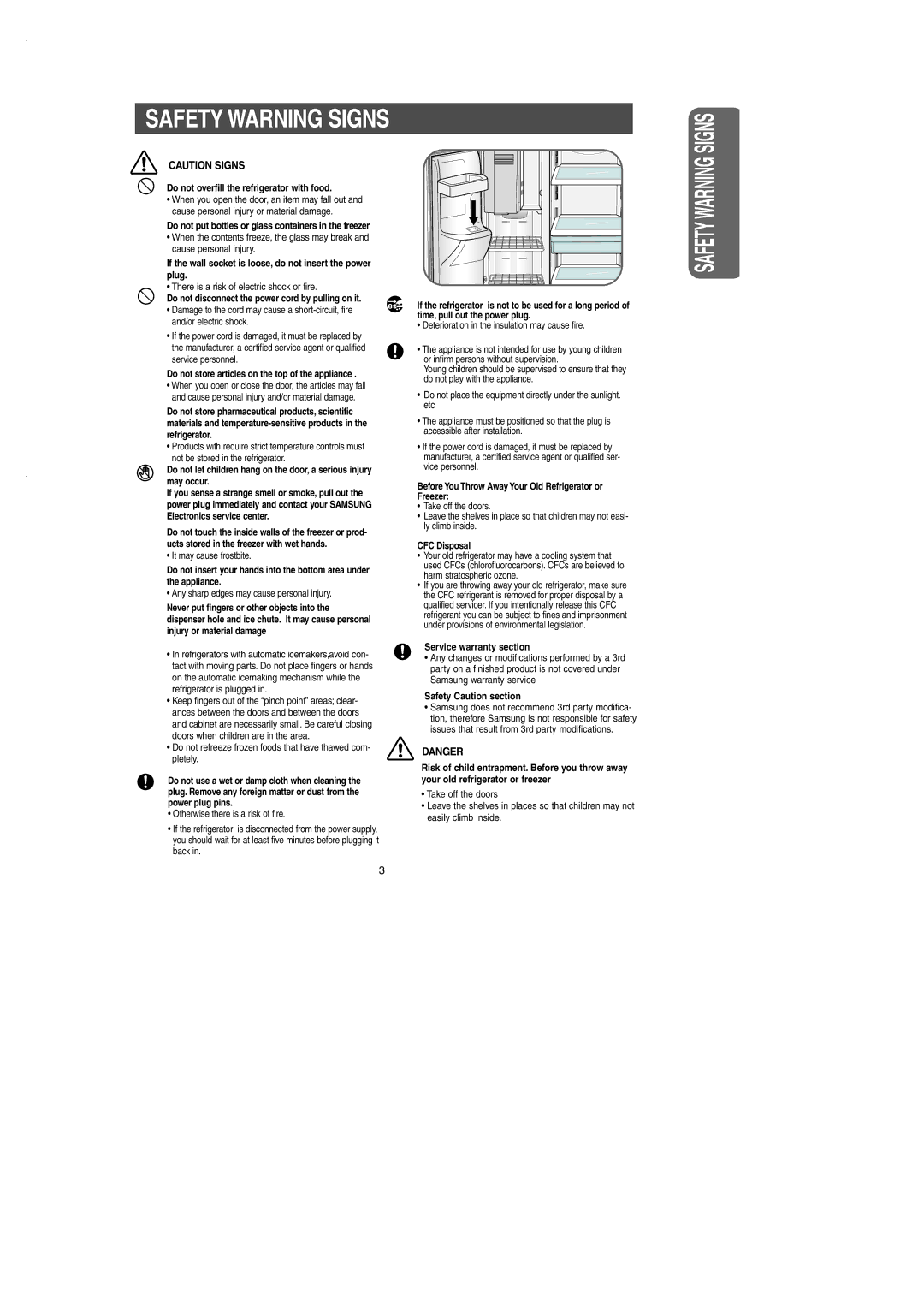 Samsung RS2530B installation instructions Safety Warning Signs 