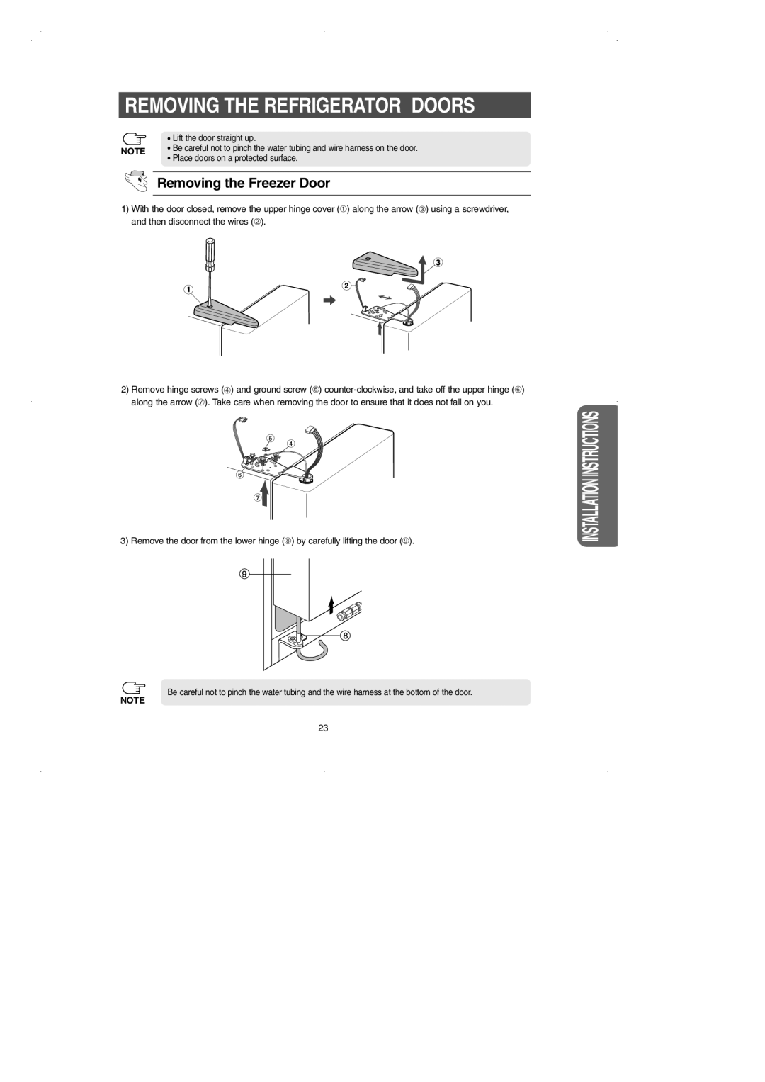 Samsung RS2531 installation instructions Removing the Freezer Door 