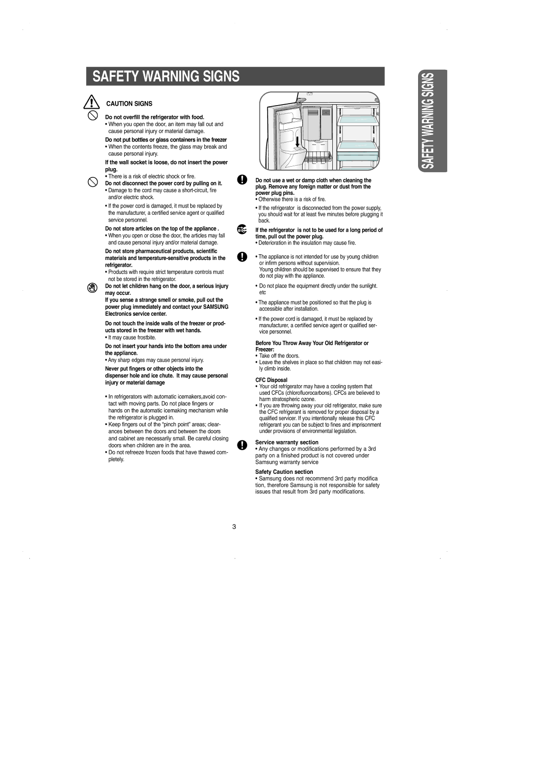 Samsung RS2531 installation instructions Safety Warning Signs 