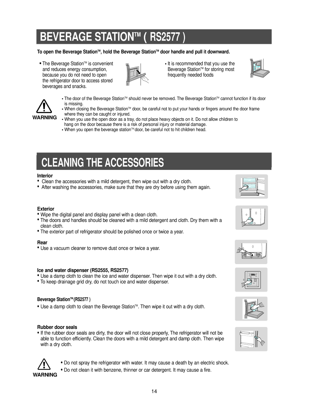 Samsung RS2533SW owner manual Beverage Stationtm RS2577, Cleaning the Accessories 