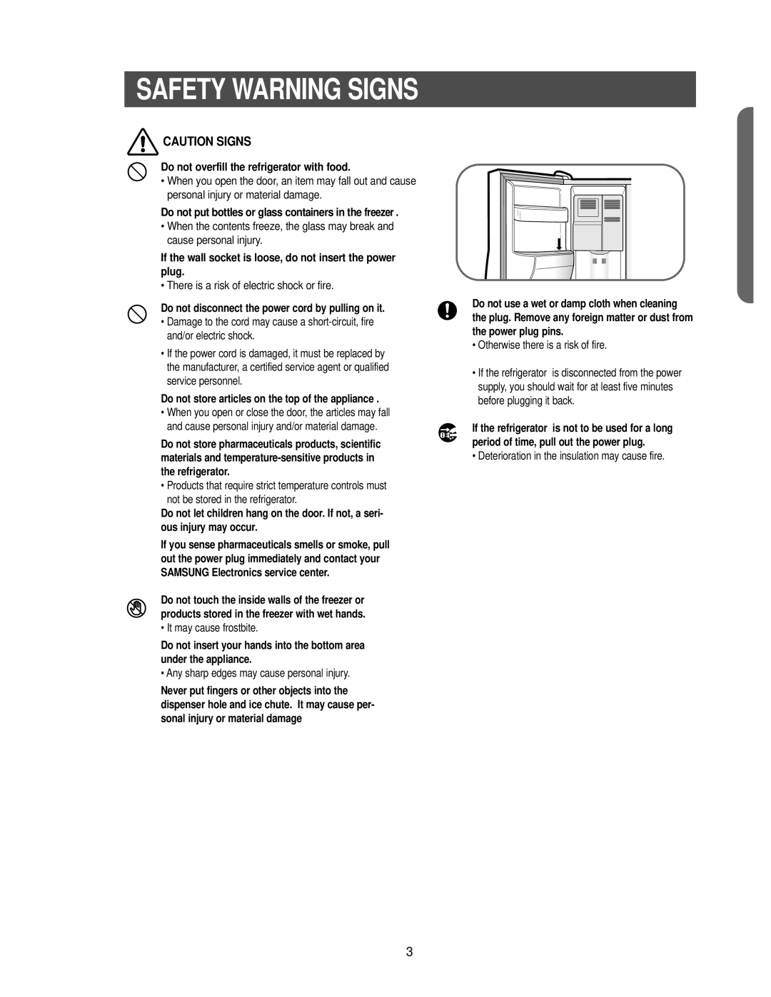 Samsung RS2533SW owner manual Safety Warning Signs 