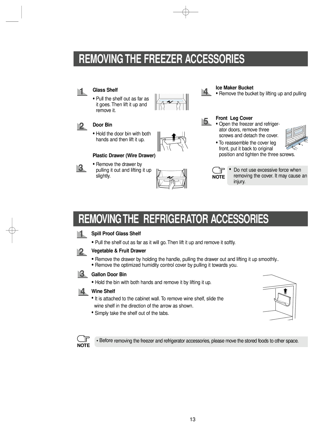 Samsung RS2578WV, RS2534WW Glass Shelf, Plastic Drawer Wire Drawer, Ice Maker Bucket, Front Leg Cover, Gallon Door Bin 