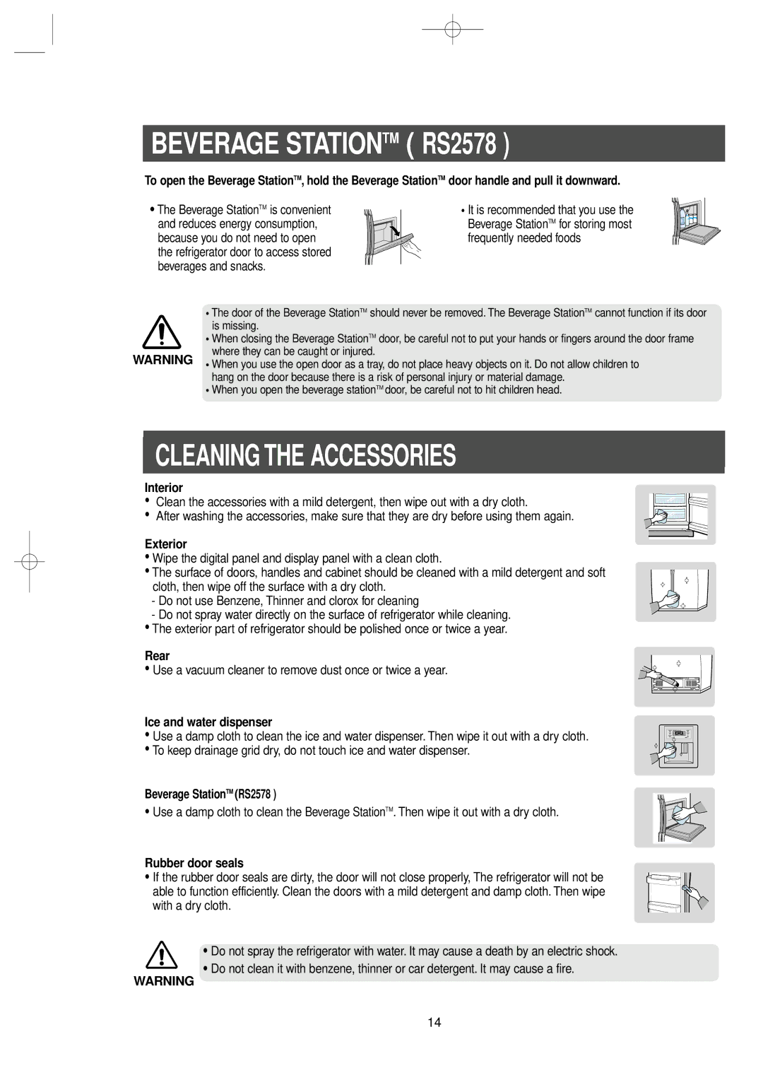 Samsung RS2534WW, RS2578WV owner manual Beverage Stationtm RS2578, Cleaning the Accessories 