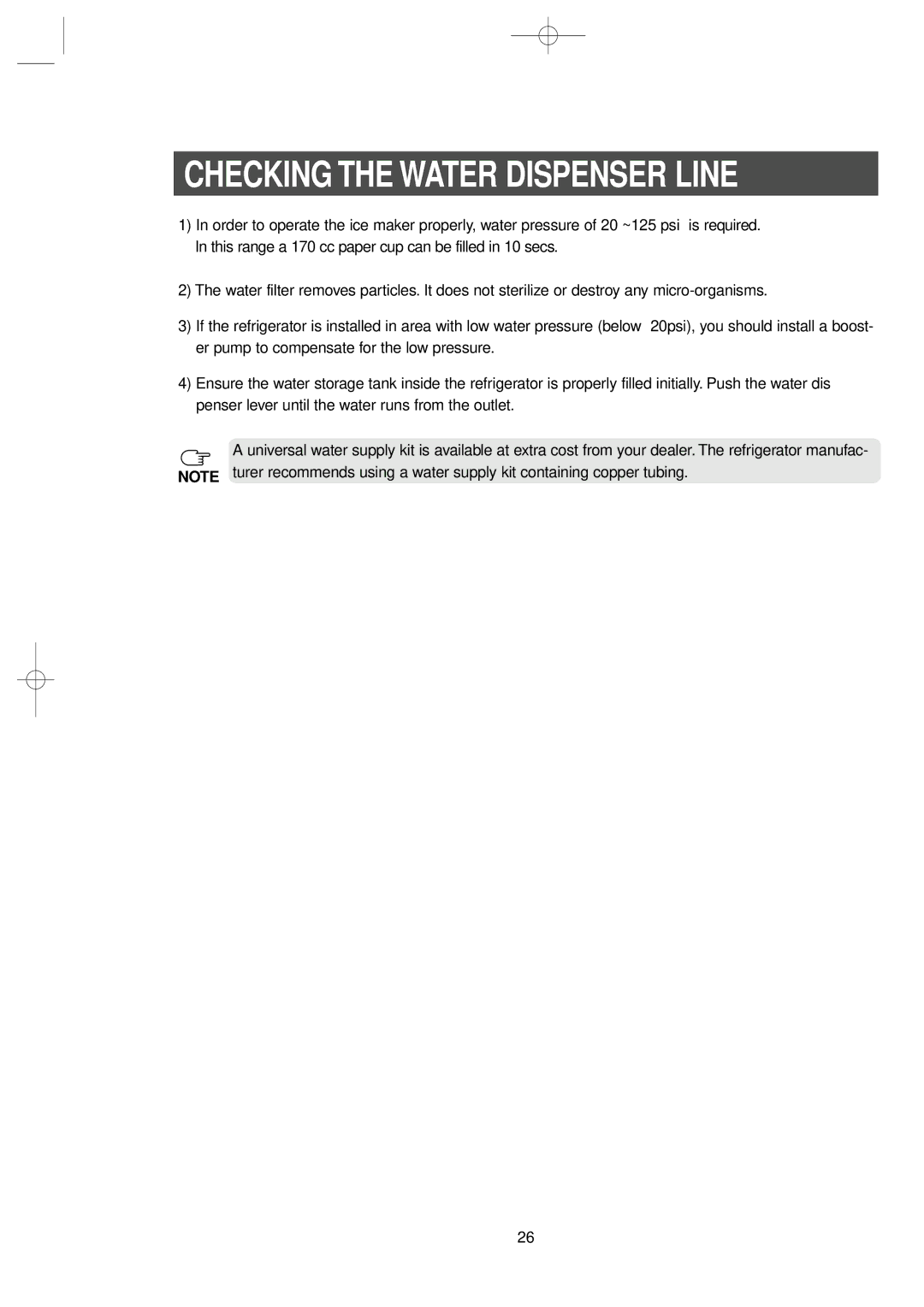 Samsung RS2534WW, RS2578WV owner manual Checking the Water Dispenser Line 