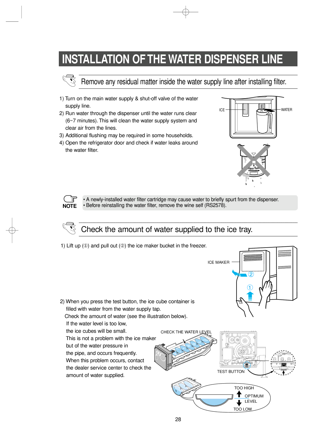 Samsung RS2534WW, RS2578WV owner manual Installation of the Water Dispenser Line 