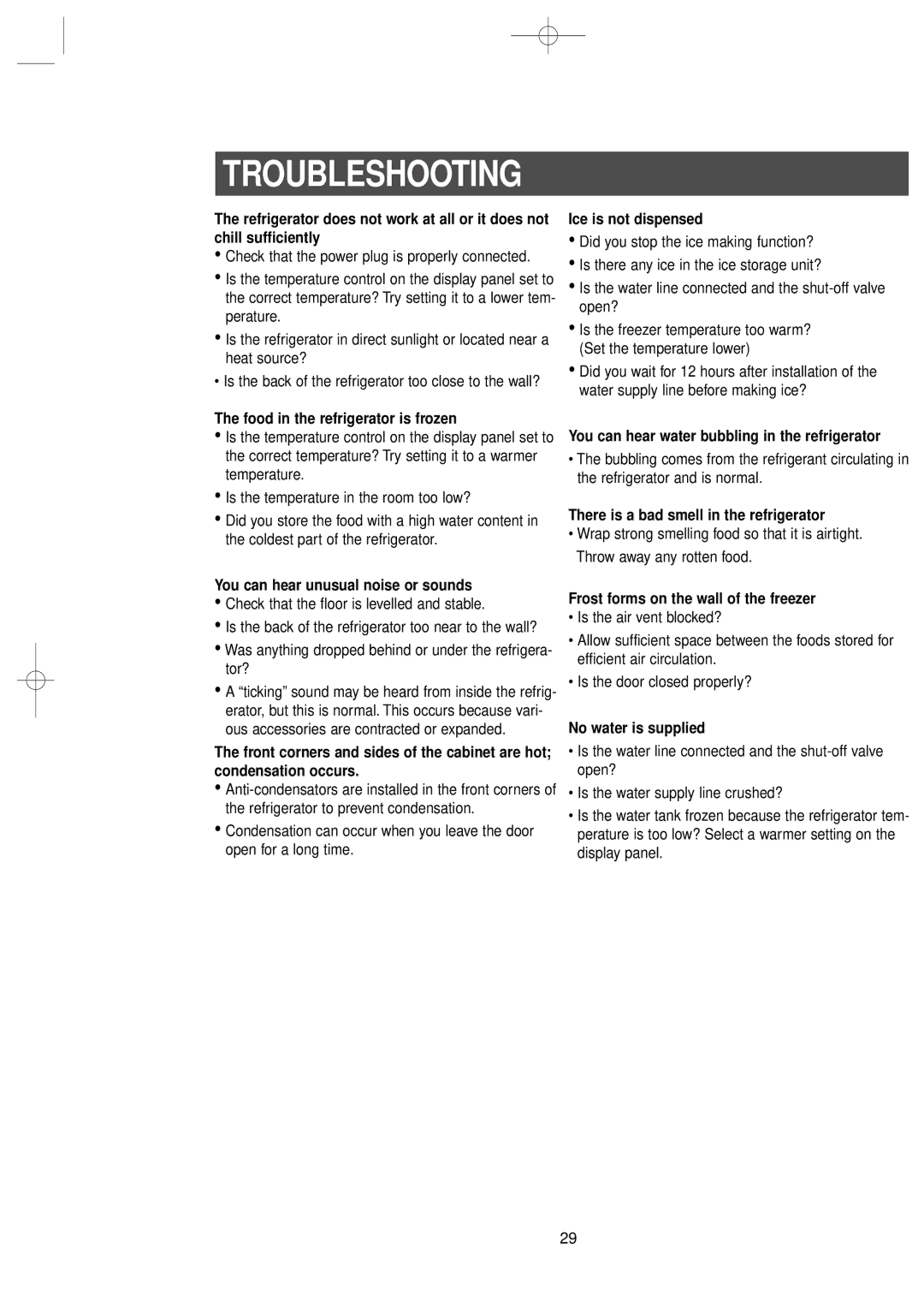 Samsung RS2578WV, RS2534WW owner manual Troubleshooting 